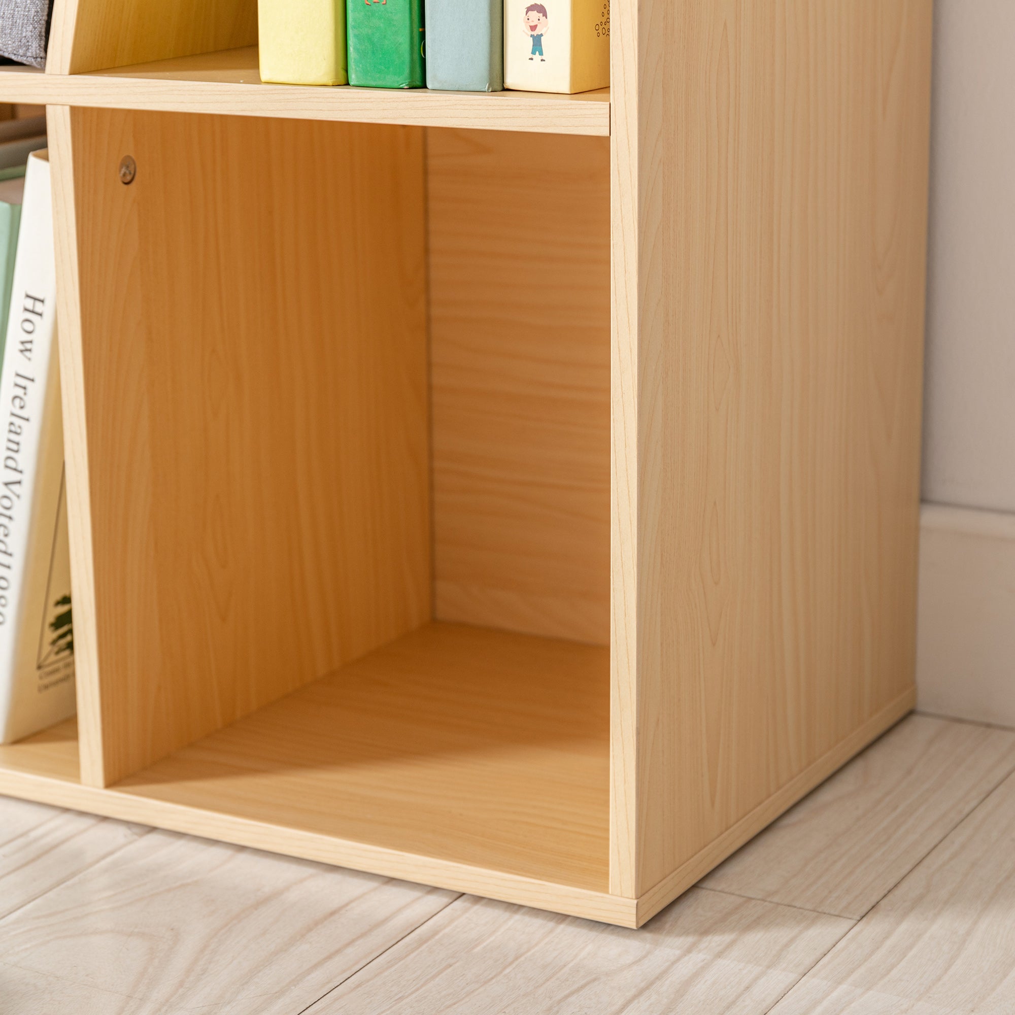 6-Cubby Kids Bookcase with Reading Nook and Cushion, Multi-Purpose Storage Organizer for Bedroom, Living Room, Natural
