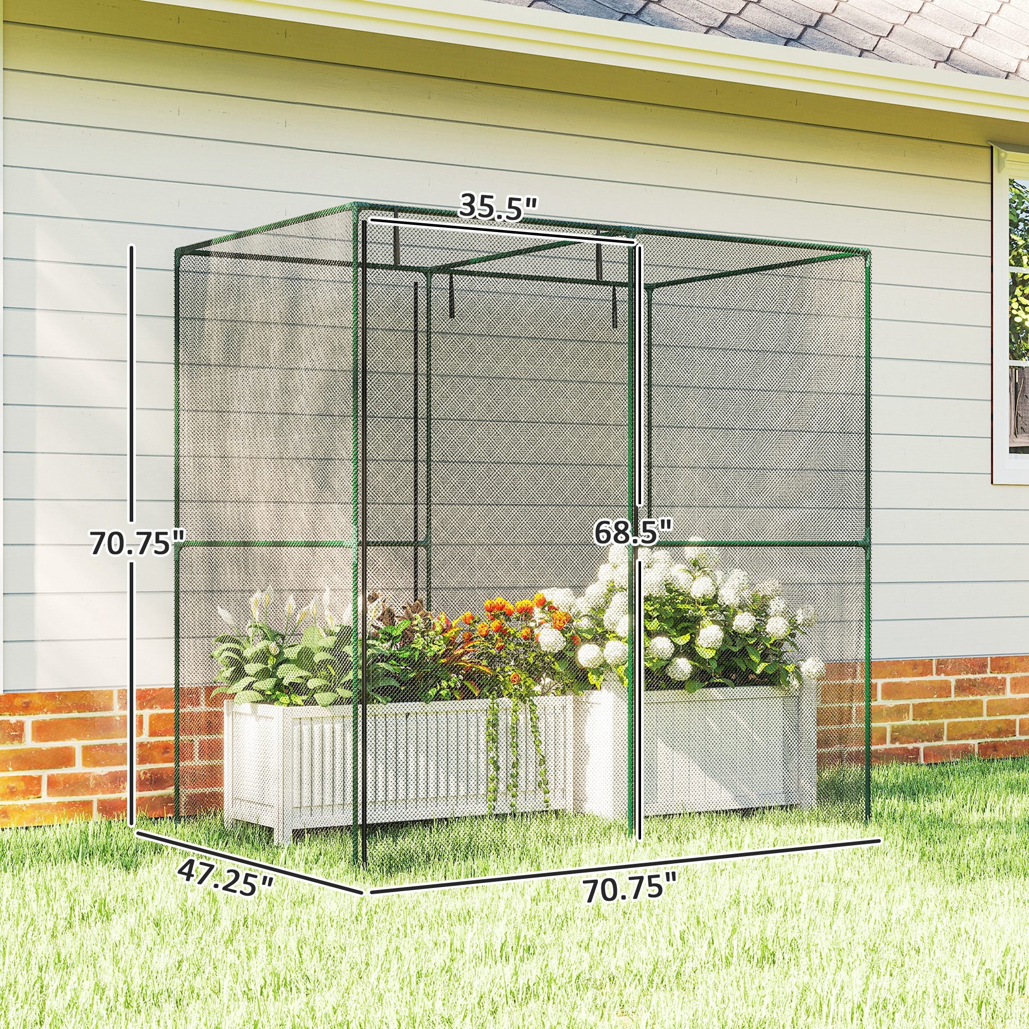 6' x 4' x 6' Crop Cage, Plant Protection Tent with Zippered Doors for Vegetable Garden, Backyard, Black - Black - Image 3
