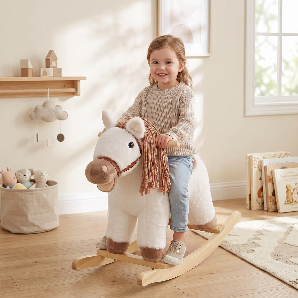 Baby Rocking Horse for Boys and Girls, Kids Rocking Horse with Realistic Sounds and Anti-Tip limiters