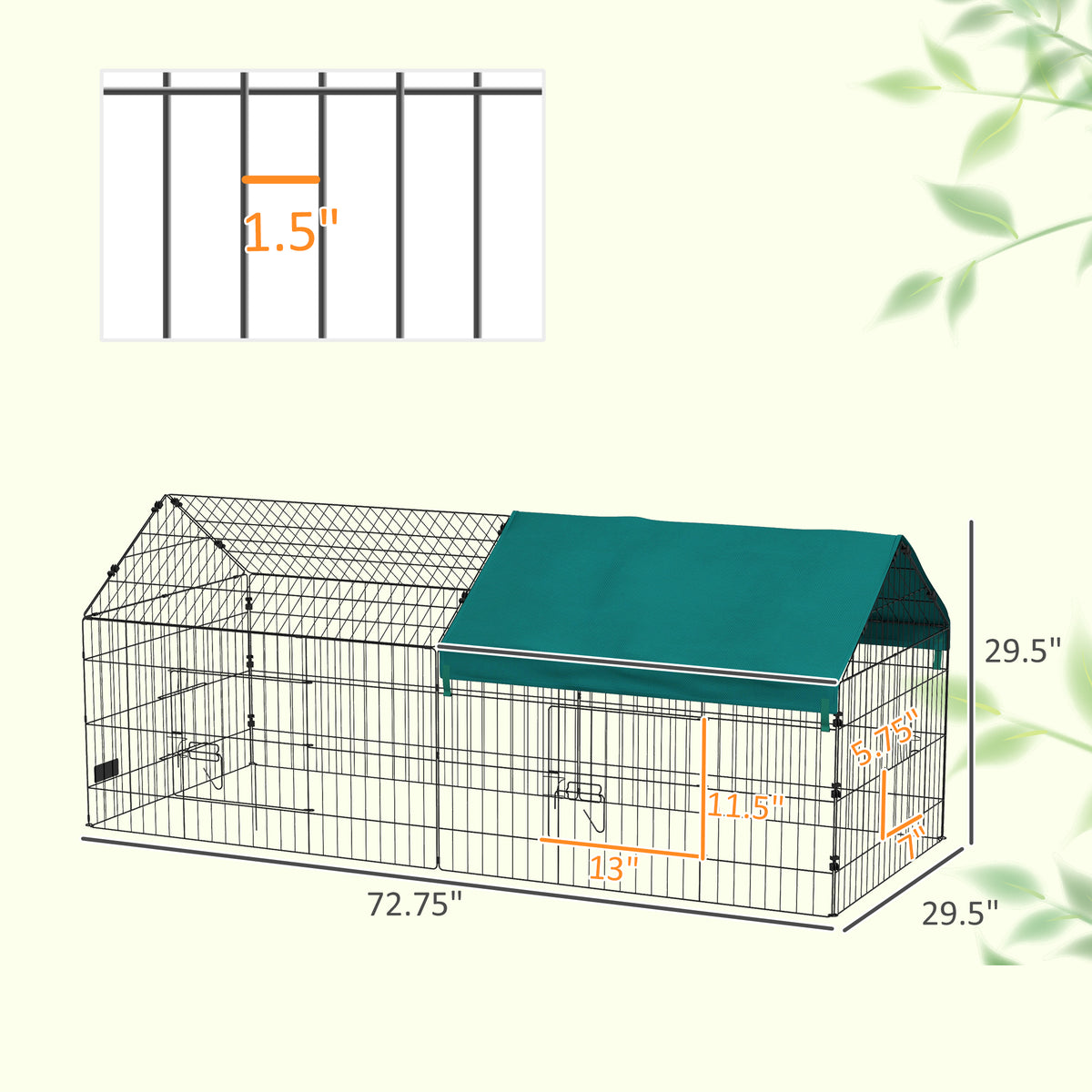 73" Small Animal Playpen with Roof for Rabbits, Chicken, Chinchillas - Green - Image 3