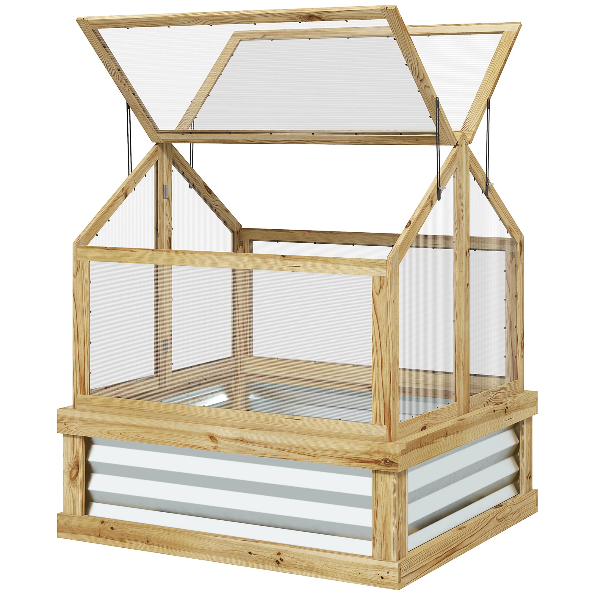 Raised Garden Flower Bed Kit with Greenhouse, Wooden Cold Frame Planter, 35.5" x 31.5" x 36", Natural - Natural Wood