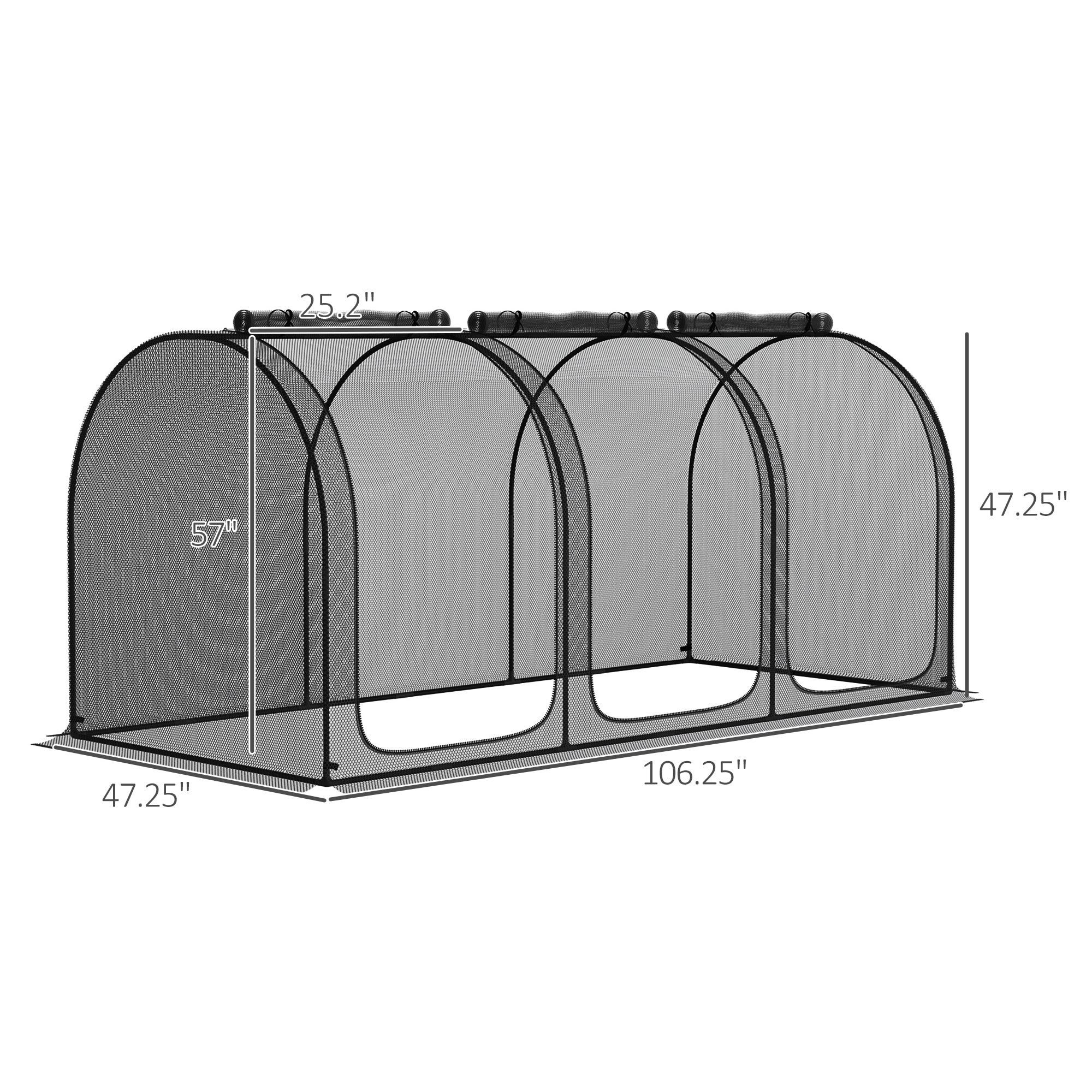9' x 4' Crop Cage, Plant Protection Tent with Three Zippered Doors, Storage Bag and 4 Ground Stakes, for Garden, Yard, Lawn, Black - Black - Image 3