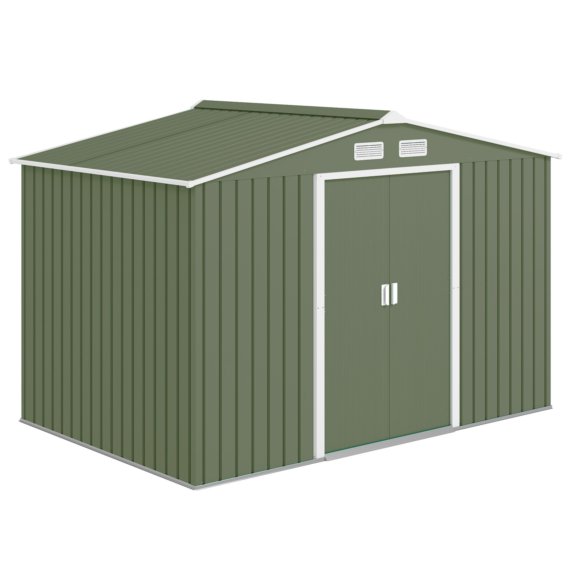 9' x 6' Outdoor Storage Shed, Garden Tool Metal Shed with Foundation Kit, Double Lockable Door, Air Vents and Sloping Roof, for Backyard, Patio, Lawn, Green - Green