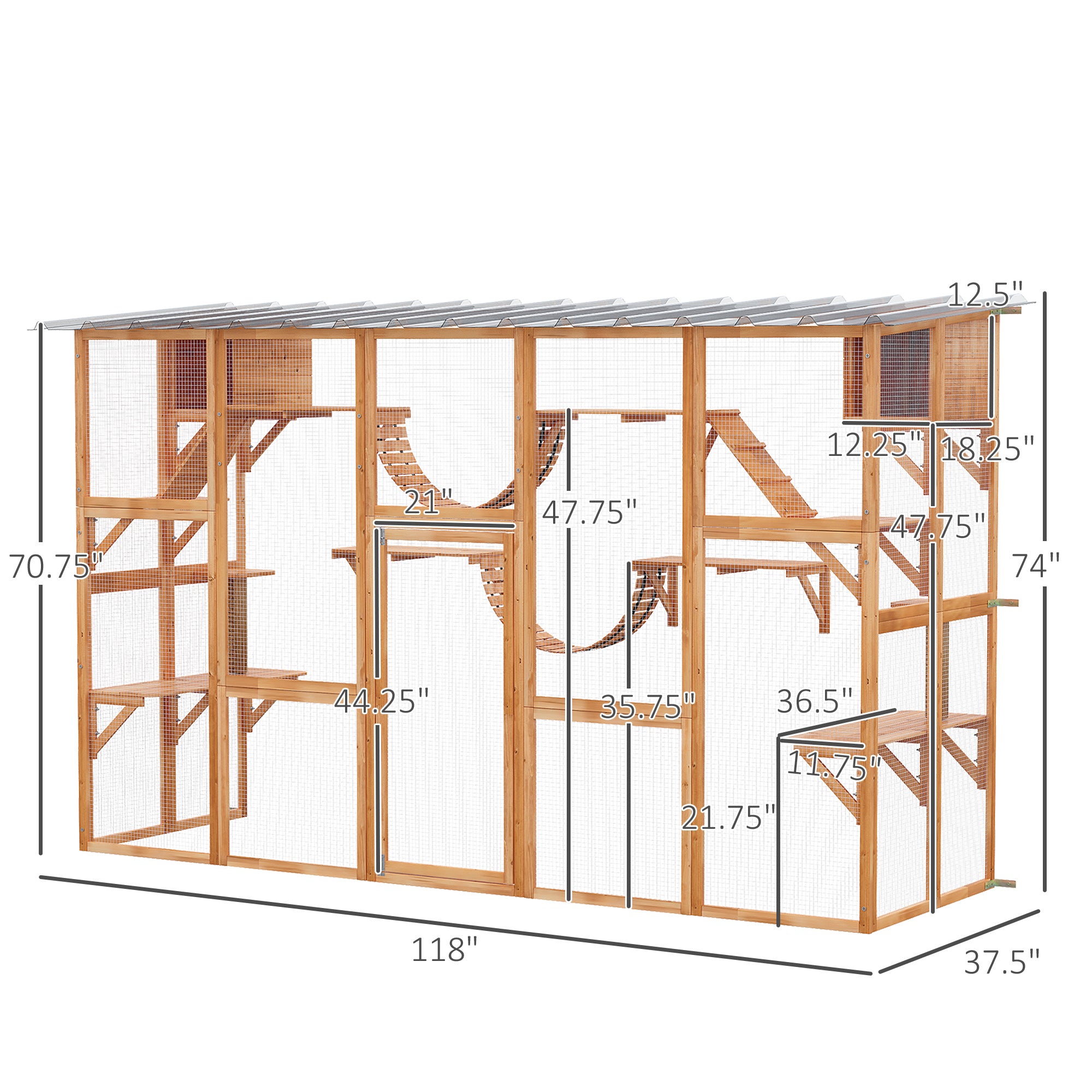 Large Catio with Multiple Shelves & Bridges, Catio with Ramps, Cat Window Box Enclosure for Outdoor Use, Orange - Orange - Image 3