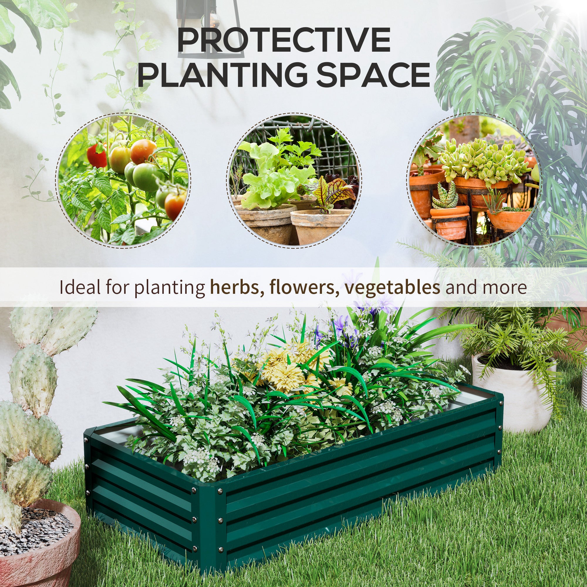 Galvanized Raised Garden Bed, 4' x 2' x 1' Metal Planter Box, for Growing Vegetables, Flowers, Herbs, Succulents, Green - Green - Image 6