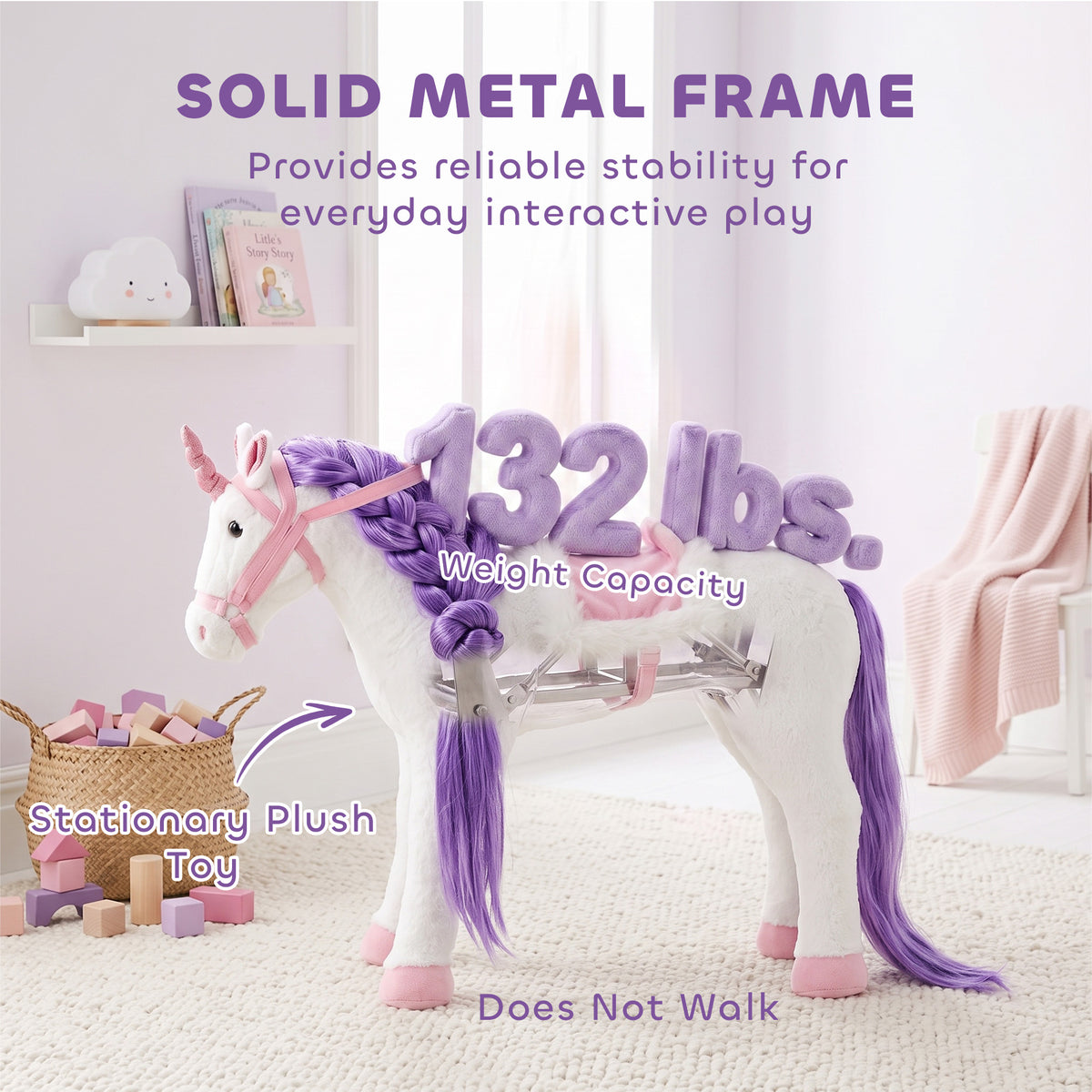 Ride on Horse for Kids 2+ Years, Toddler Riding Horse with Neighing, Stuffed Animal Horse Toy with Padding, White