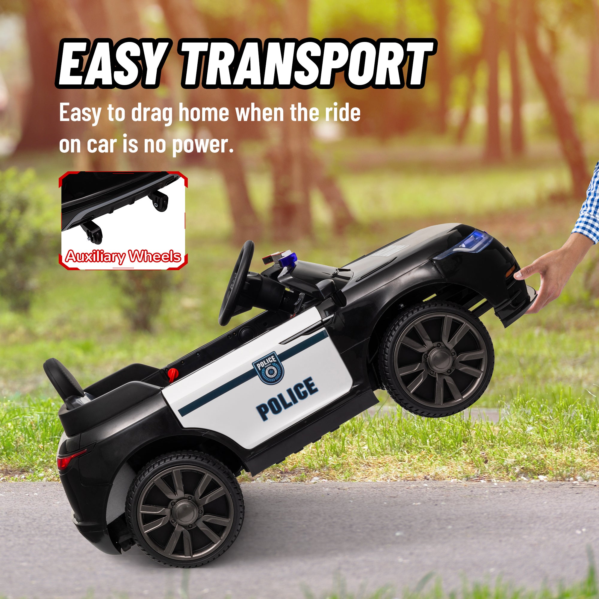 12V Kids Ride on Car w/ Remote Control, Siren, Light, Music, Spring Suspension, Horn & Transport Wheel, Black