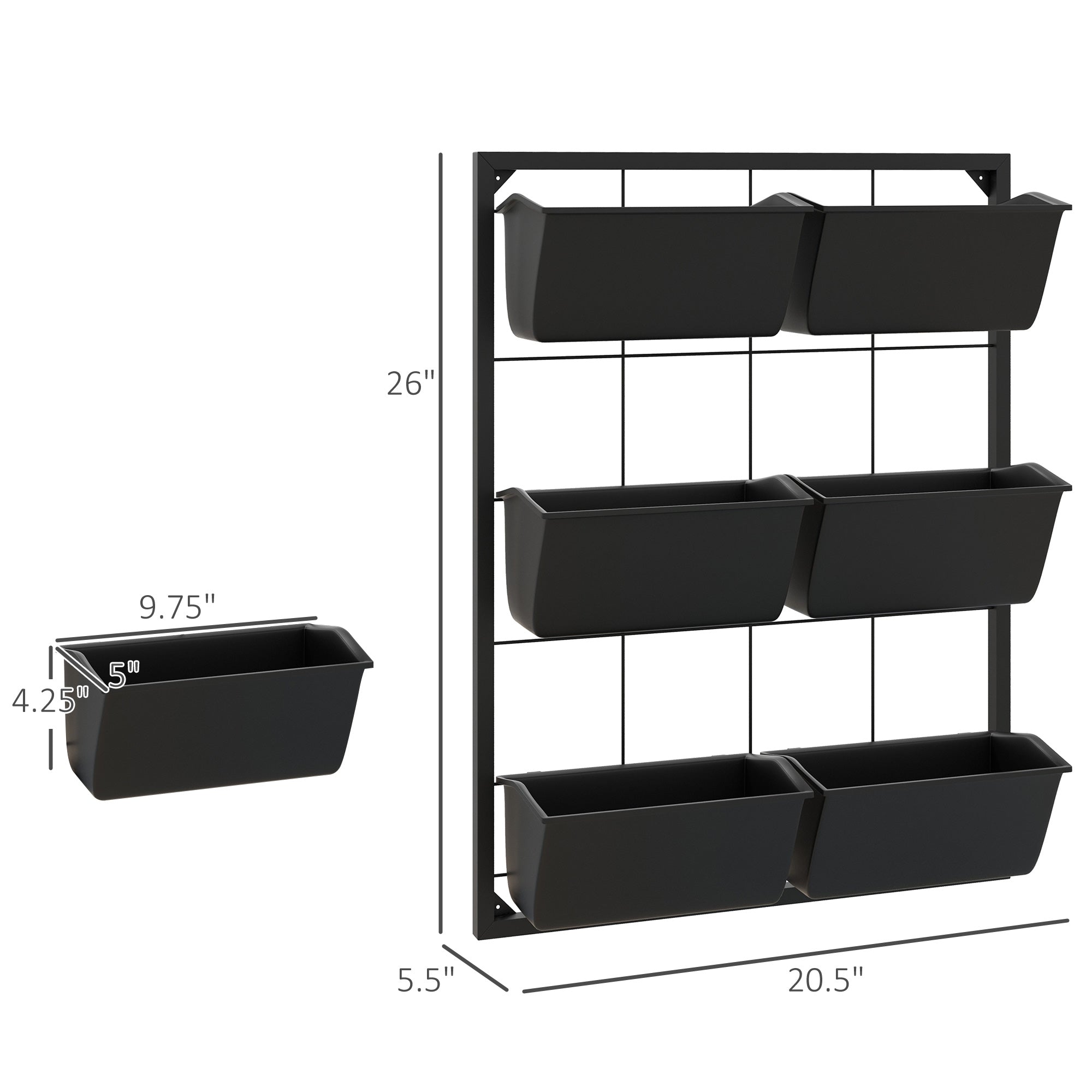 3-Tier Hanging Planter with 6 Pots for Indoor and Outdoor Use, Wall Planter, Self Draining & Wall Mounted, Black - Black - Image 3