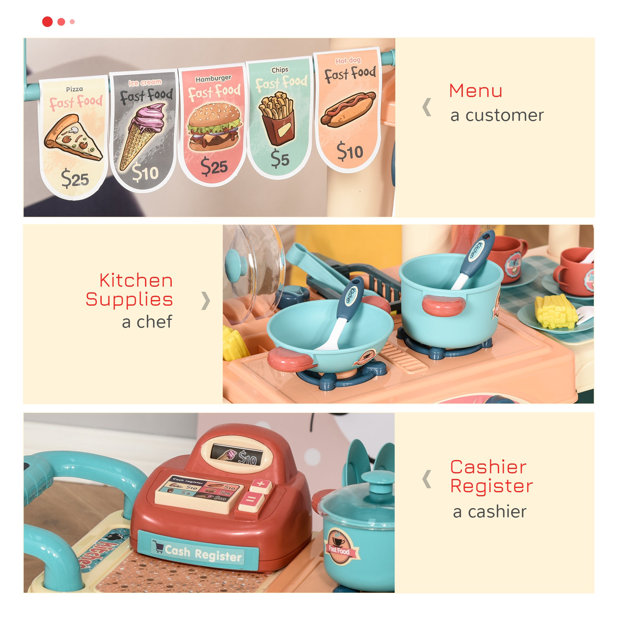 Kids Kitchen Food Stand with Play Food, Cashier Register, Accessories Ages 3-6