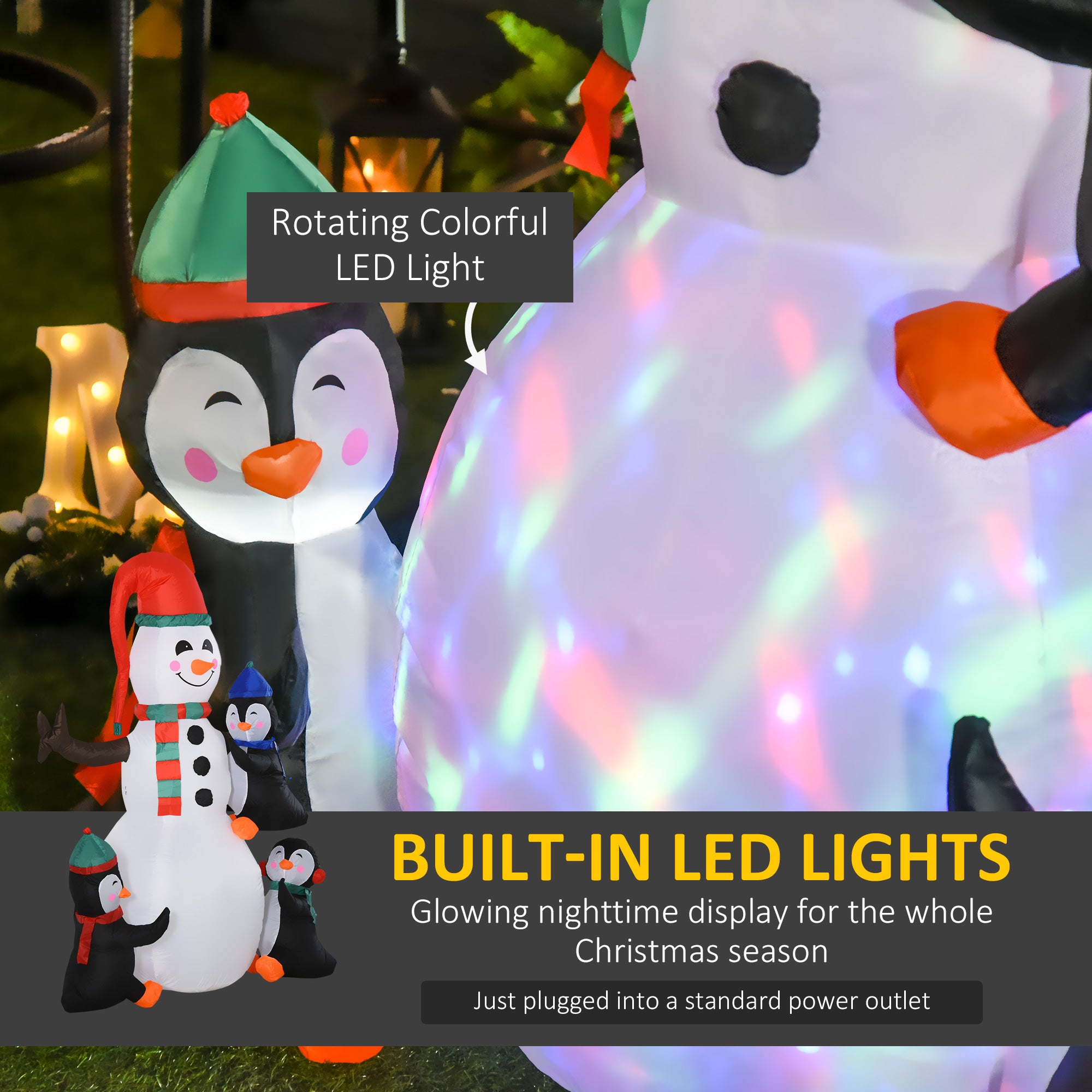 6' Christmas Inflatables Outdoor Decorations Snowman with Penguins, Blow-Up Yard Christmas Decor with LED Rotating Colorful Light