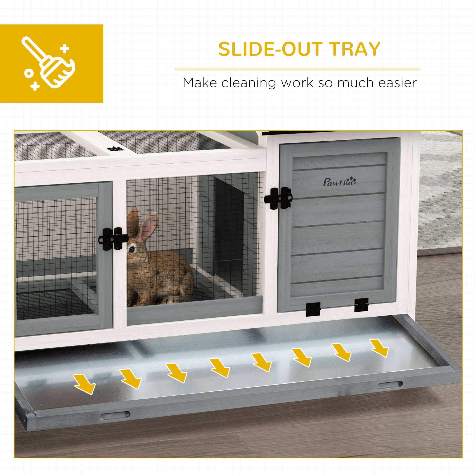 Wooden Rabbit Hutch with Wheels, Run, Slide-out Tray for Small Animals, Guinea Pig, Blue - Gray - Image 8
