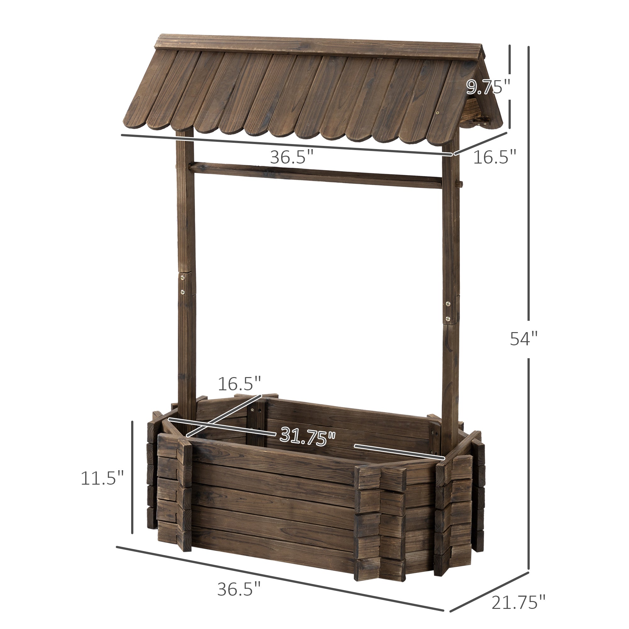 Wishing Well Planter, Wooden Raised Garden Bed, Ornamental Outdoor Flower Planter for Outdoor Garden, Yard, Lawn, and Home Decor - Rustic Brown - Image 3