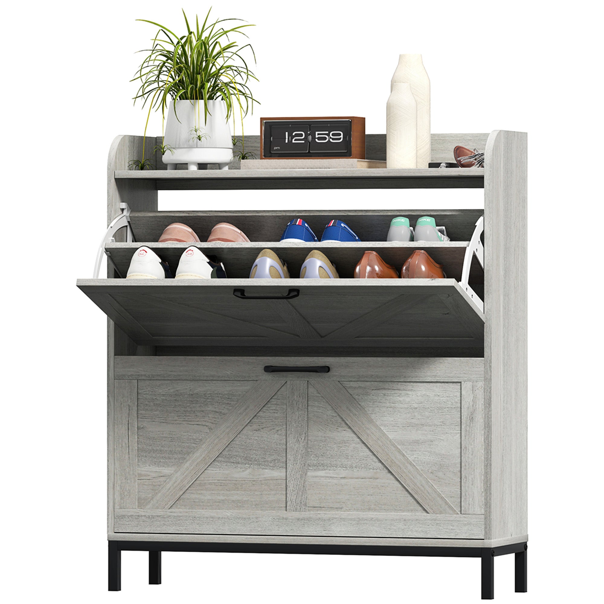 Shoe Cabinet Organizer with 2 Flip Drawers, Legs, Narrow Shoe Storage Cabinet for Entryway, Hallway, Light Gray - Light Gray