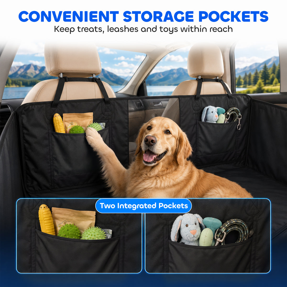 Dog Car Seat Cover for Back Seat, Hard Bottom Back Seat Extender, Waterproof Dog Hammock for Car & SUV, 58"L, Black