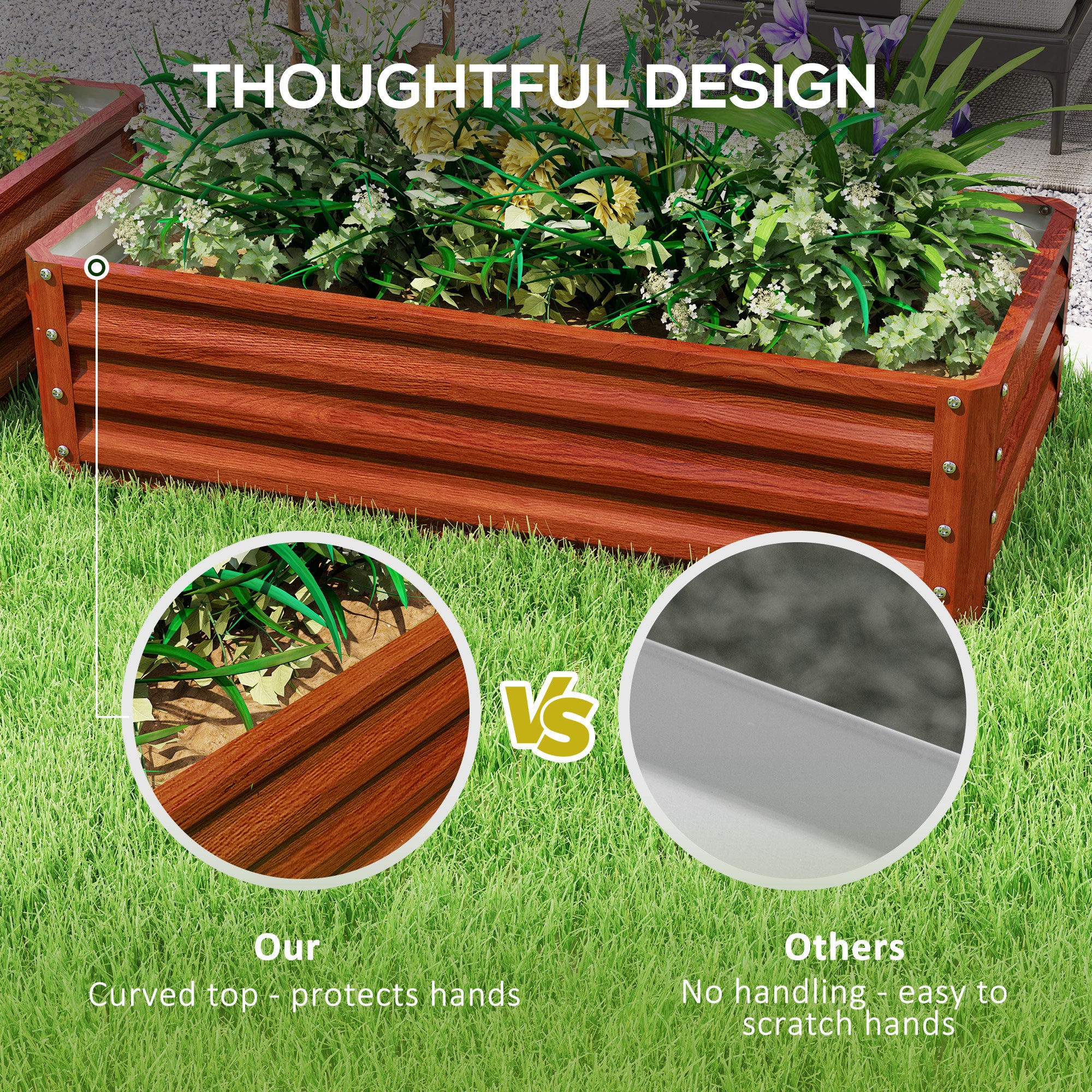 Galvanized Raised Garden Bed, 4' x 2' x 1' Metal Planter Box, for Growing Vegetables, Flowers, Herbs, Succulents, Brown - Brown - Image 7