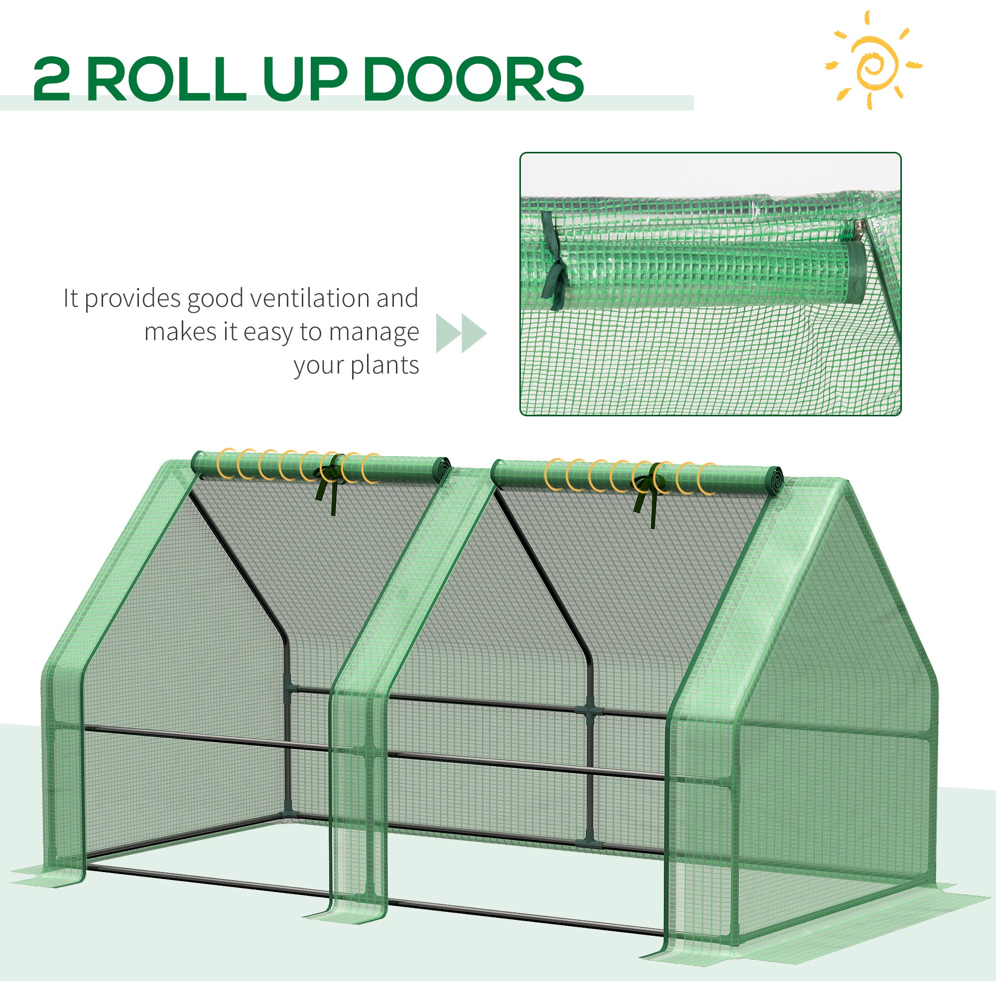 6' x 3' x 3' Mini Greenhouse with Zippered Doors & Roll-up Windows, Portable Plant Hot House with Durable PE Cover, Water Resistant, UV Protected for Outdoor Flowers, Vegetables, Green - Green - Image 7