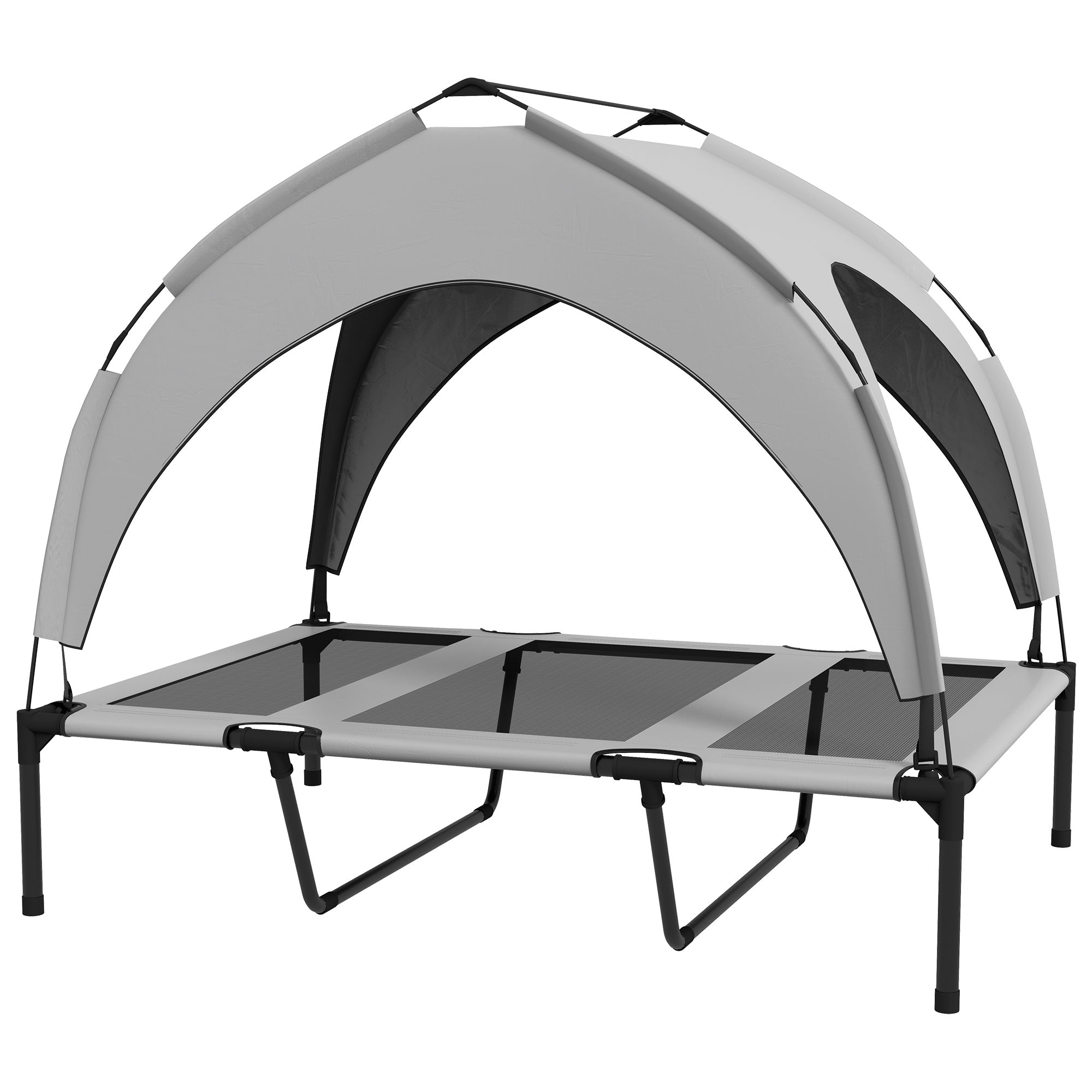 Elevated Dog Bed with Canopy, Raised Outdoor Pet Bed for Camping with Washable Breathable Mesh, 42" x 30" x 37" - Light Gray