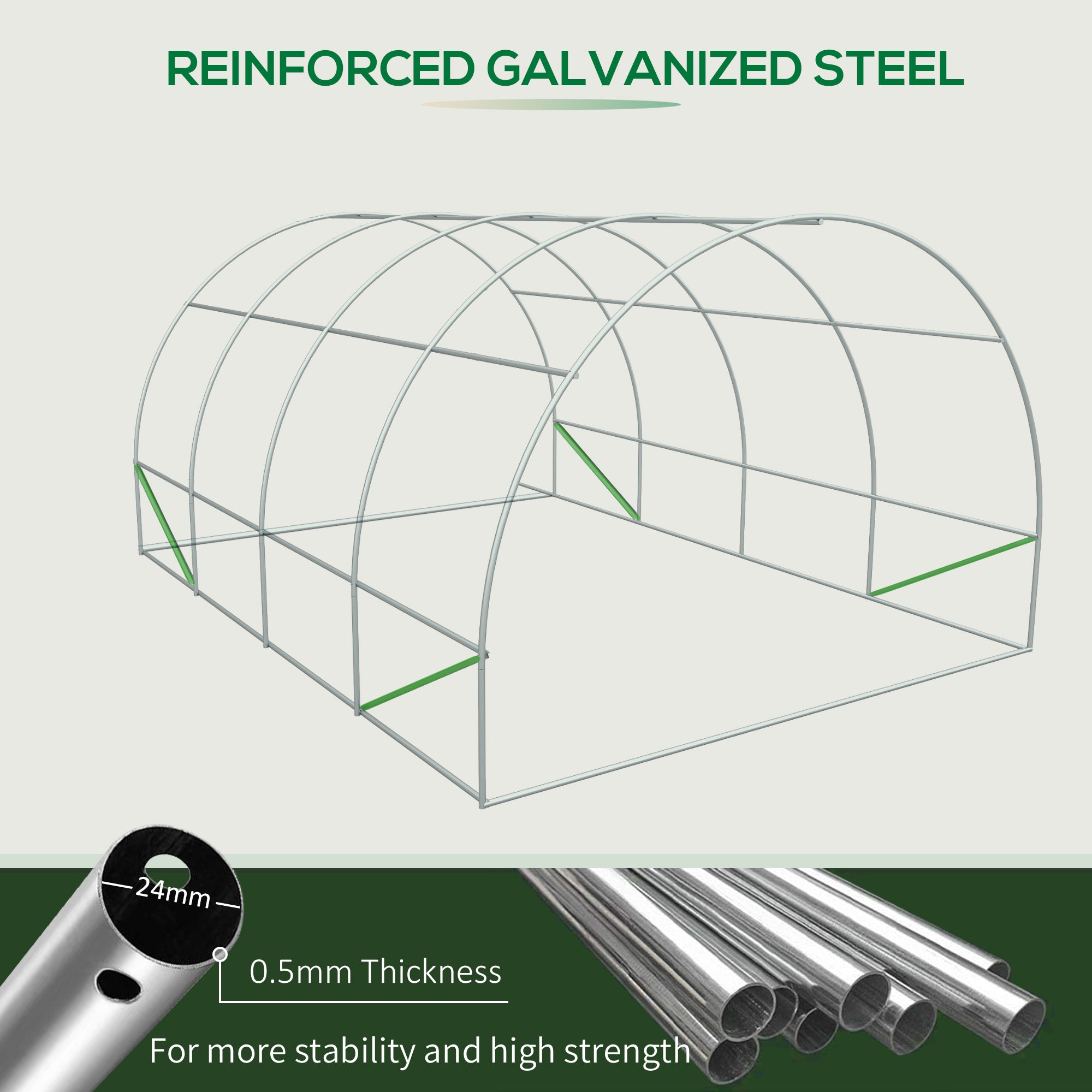 20' x 10' x 7' Outdoor Walk-in Greenhouse, Tunnel Green House with Roll-up Windows, Zippered Door, PE Cover, Heavy Duty Steel Frame, Green - Green - Image 8