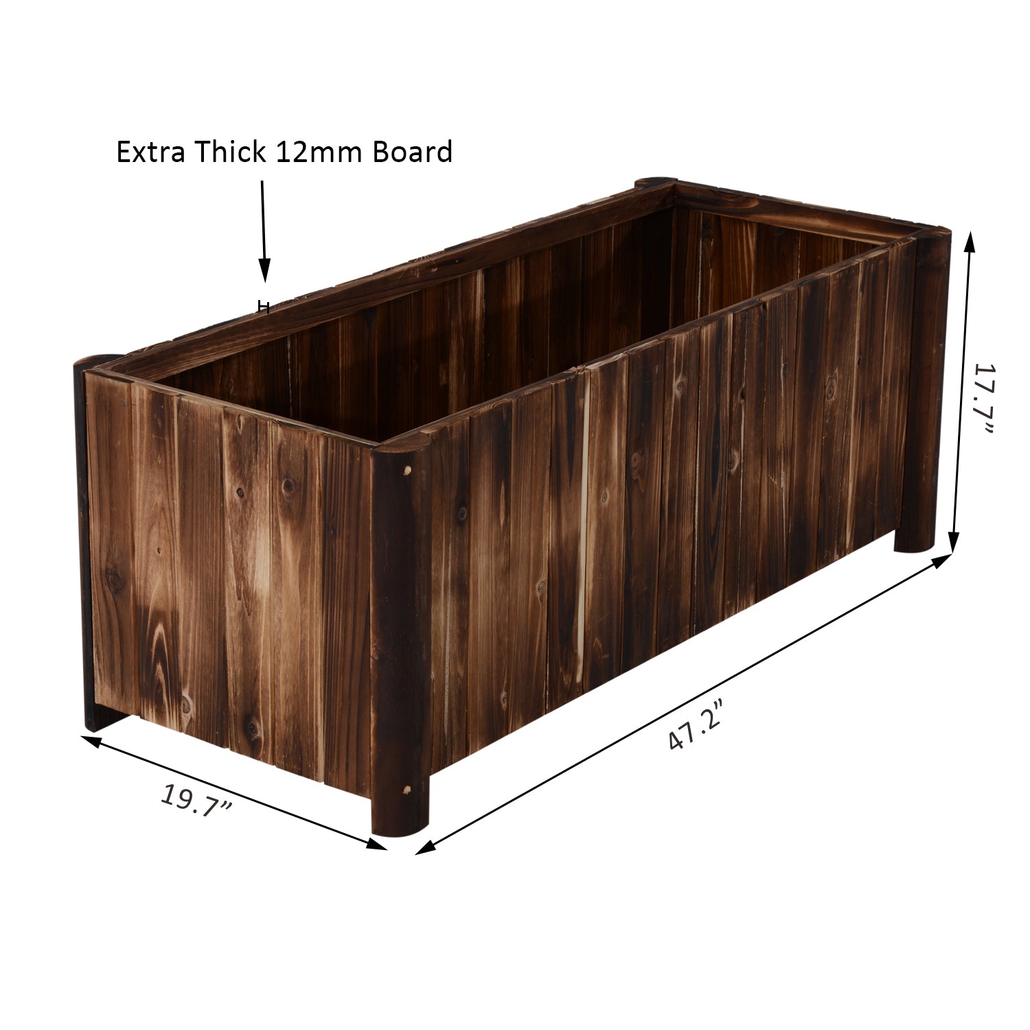 48" x 20" x 18" Raised Garden Bed, Raised Planter Box, Wooden Planter Raised Bed with Drainage Gaps & Lightweight Build, Natural Wood - Carbonized - Image 3