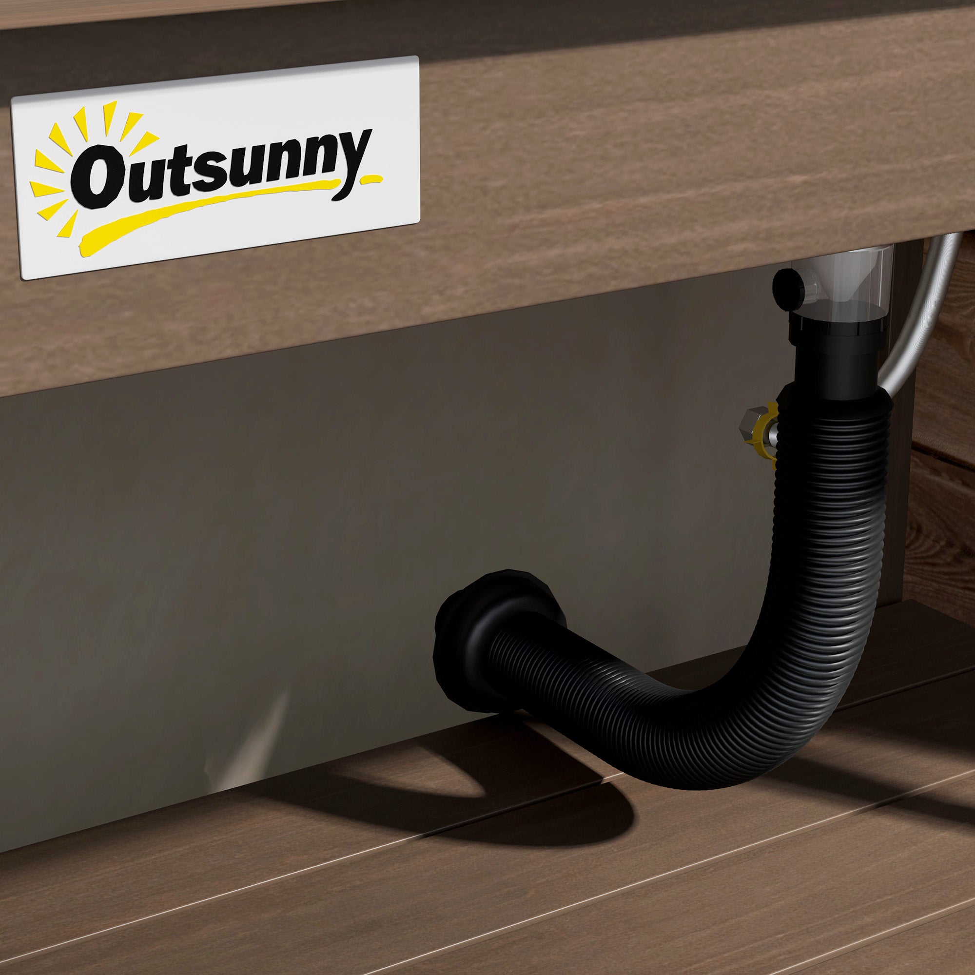 Wooden Potting Bench with Storage, Sink, Water Tap for Backyard, Patio, Balcony, Dark Brown - Brown - Image 8