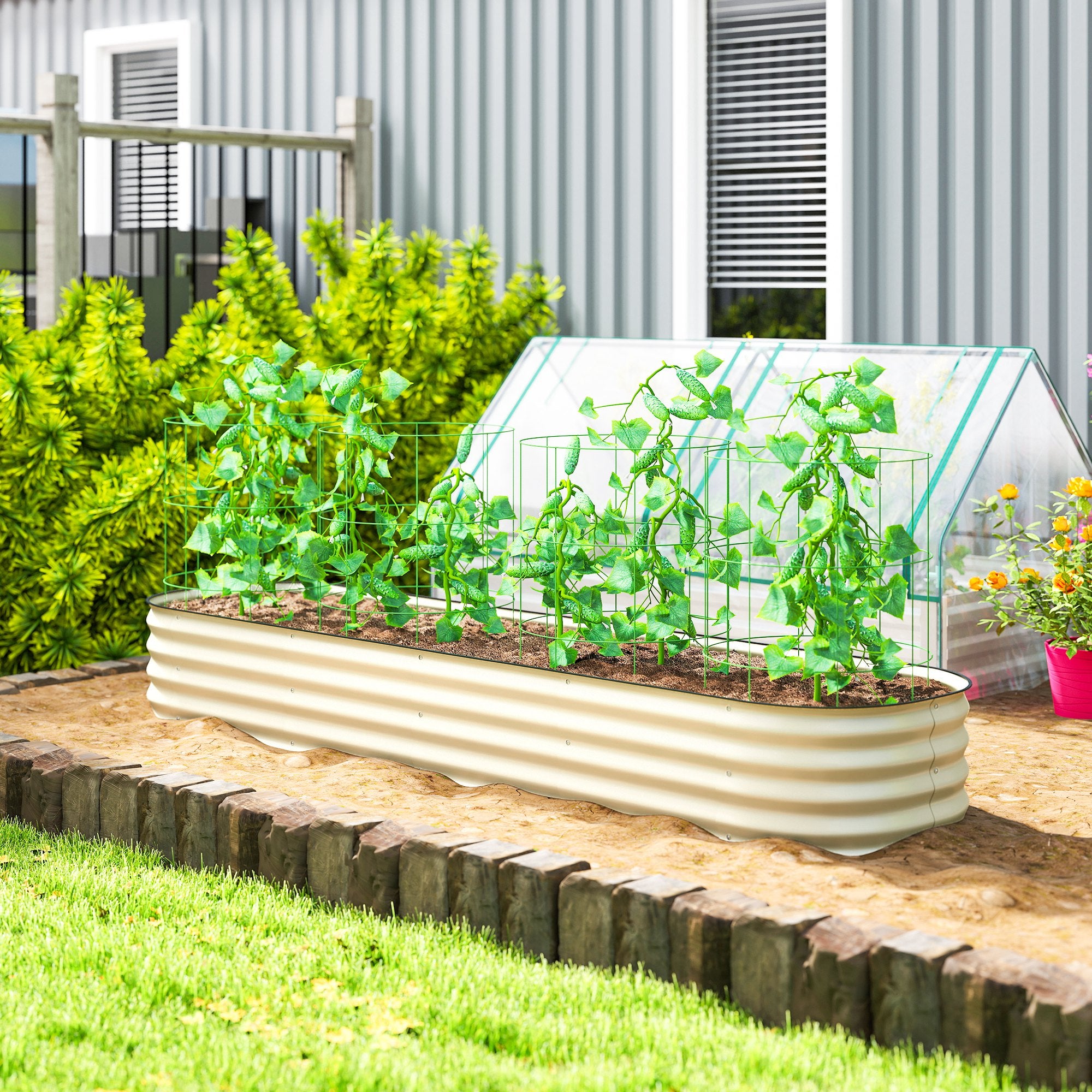 7.9' x 2' x 1' Galvanized Raised Garden Bed Kit, Metal Planter Box with Safety Edging, Cream - Cream White - Image 2