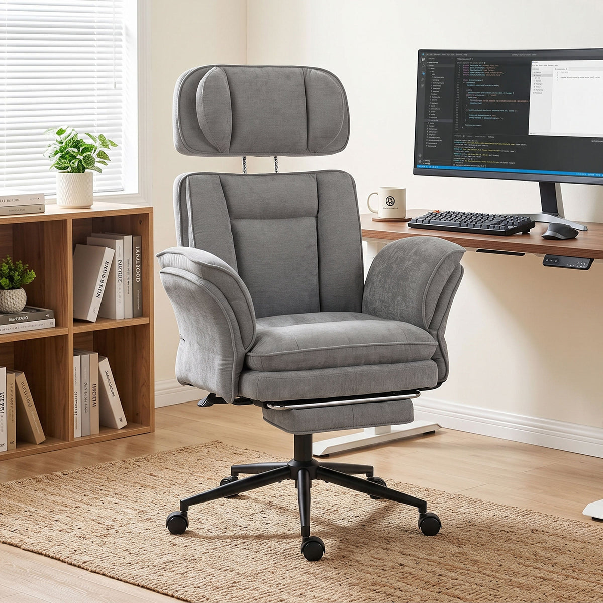 Criss Cross Office Chair with Flip Armrests, Adjustable Headrest, Swivel Tilt Reclining Desk Chair with Wheels, Gray