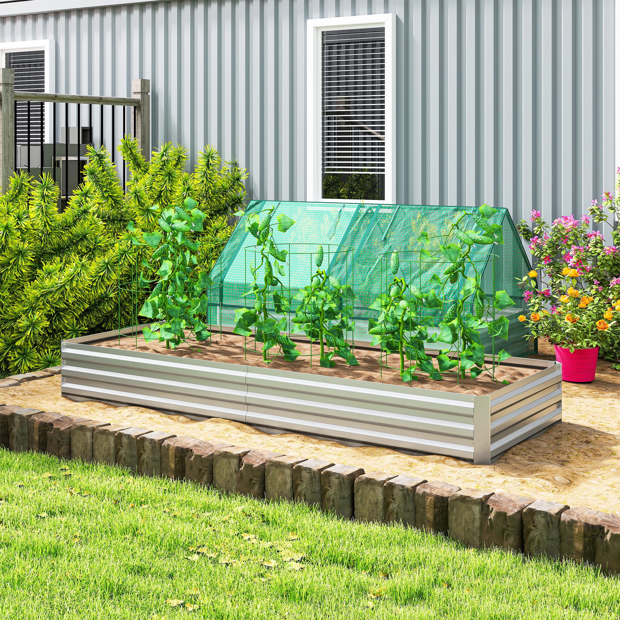 95" x 36" x 12" Galvanized Raised Garden Bed, Easy DIY and Cleaning for Growing Flowers, Herbs, Succulents, Silver - Silver - Image 2