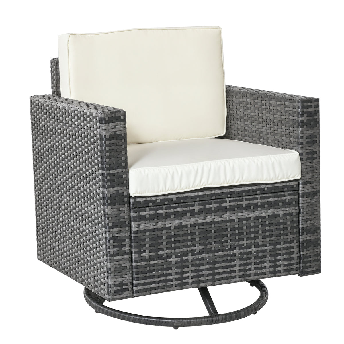 Outdoor Swivel Rocker, PE Wicker Dining Chair, 360 Degree Swivel Patio Glider with Cushions for Backyard, Lawn, Garden, Deck, Porch, Steel Frame, Cream White