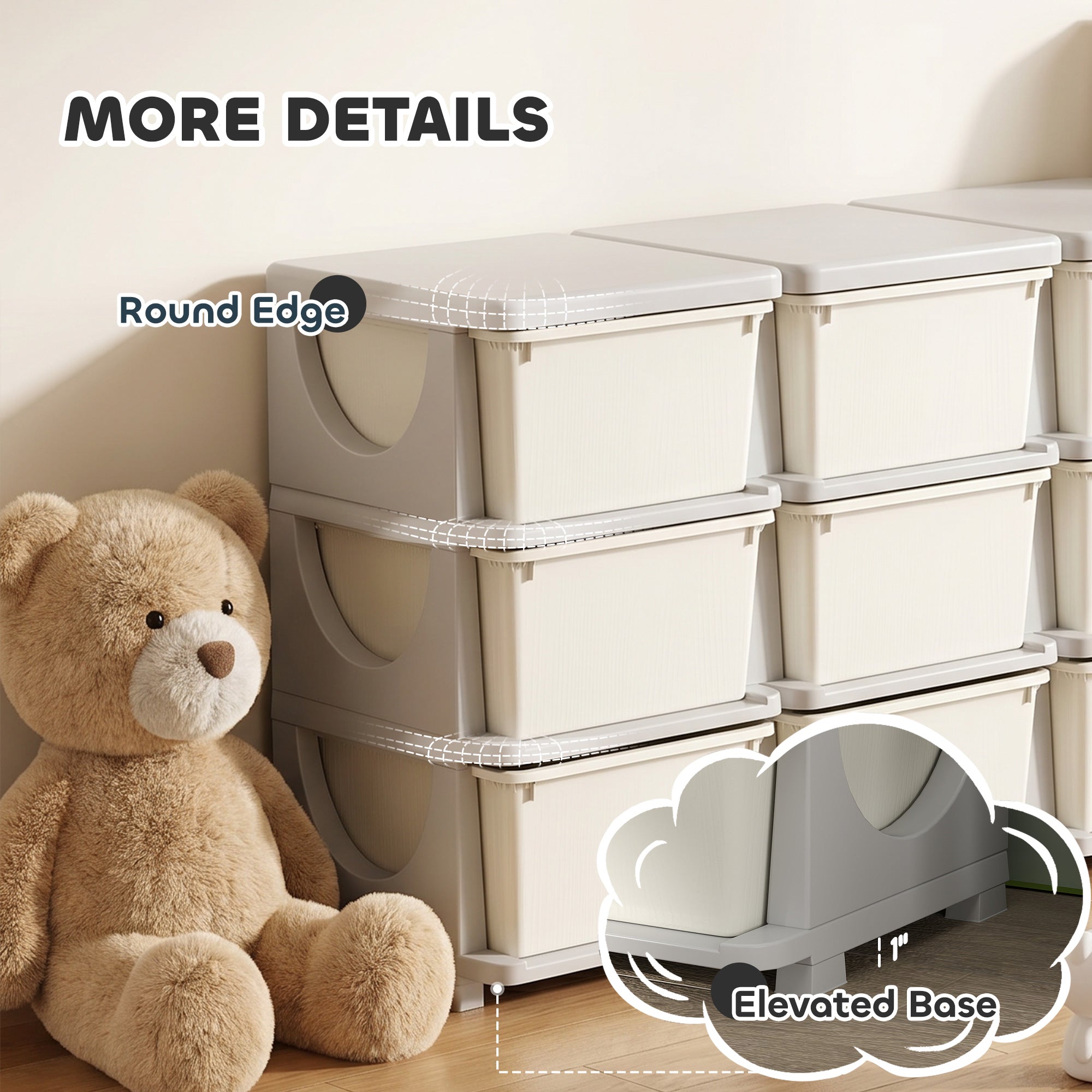 29.5" 3 Tier Kids Storage Unit Dresser Tower w/ 9 Drawers, Cream White