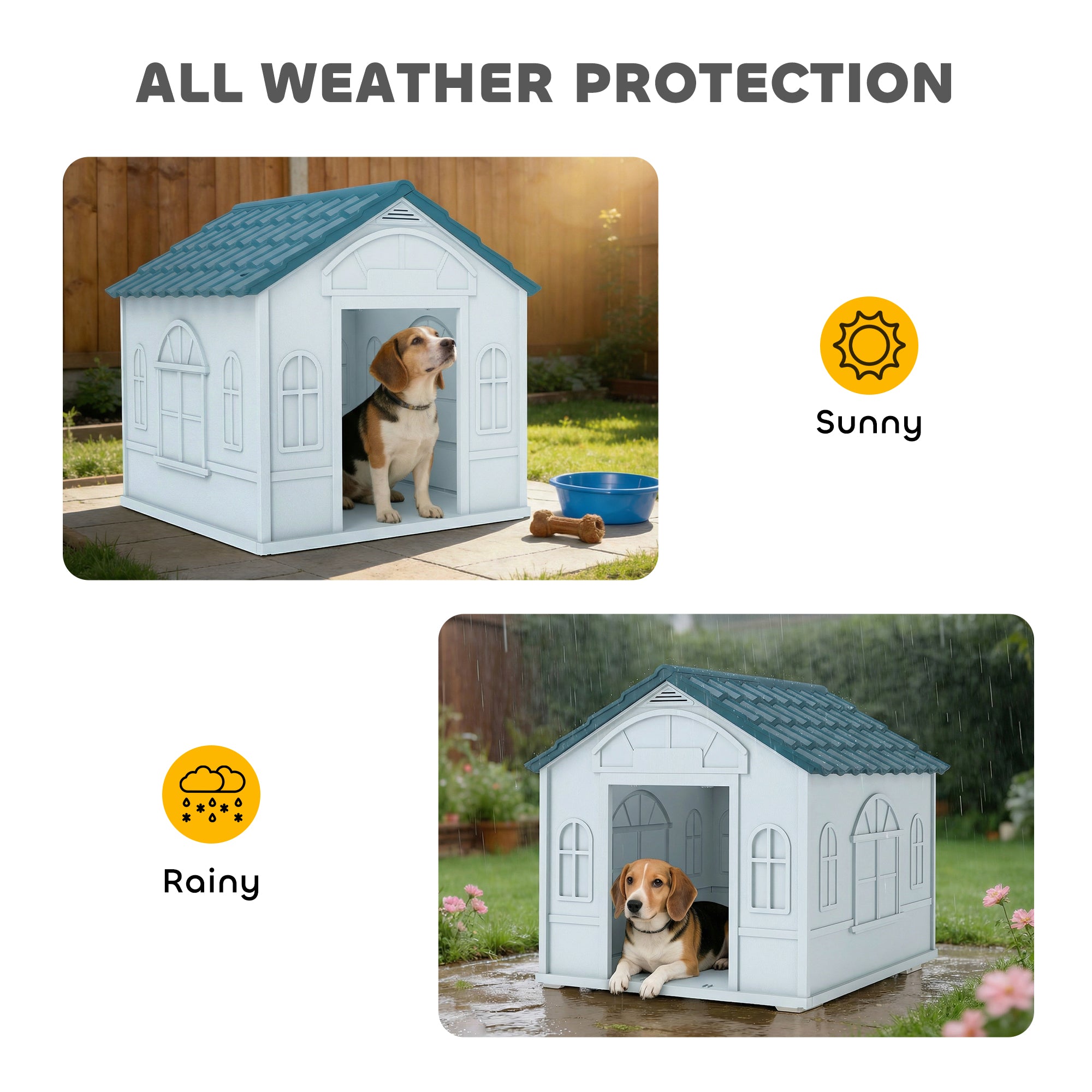 Plastic Dog House for Medium and Small Dogs, Water Resistant Puppy Shelter Indoor Outdoor with Door, Easy to Assemble, Blue - Blue - Image 4