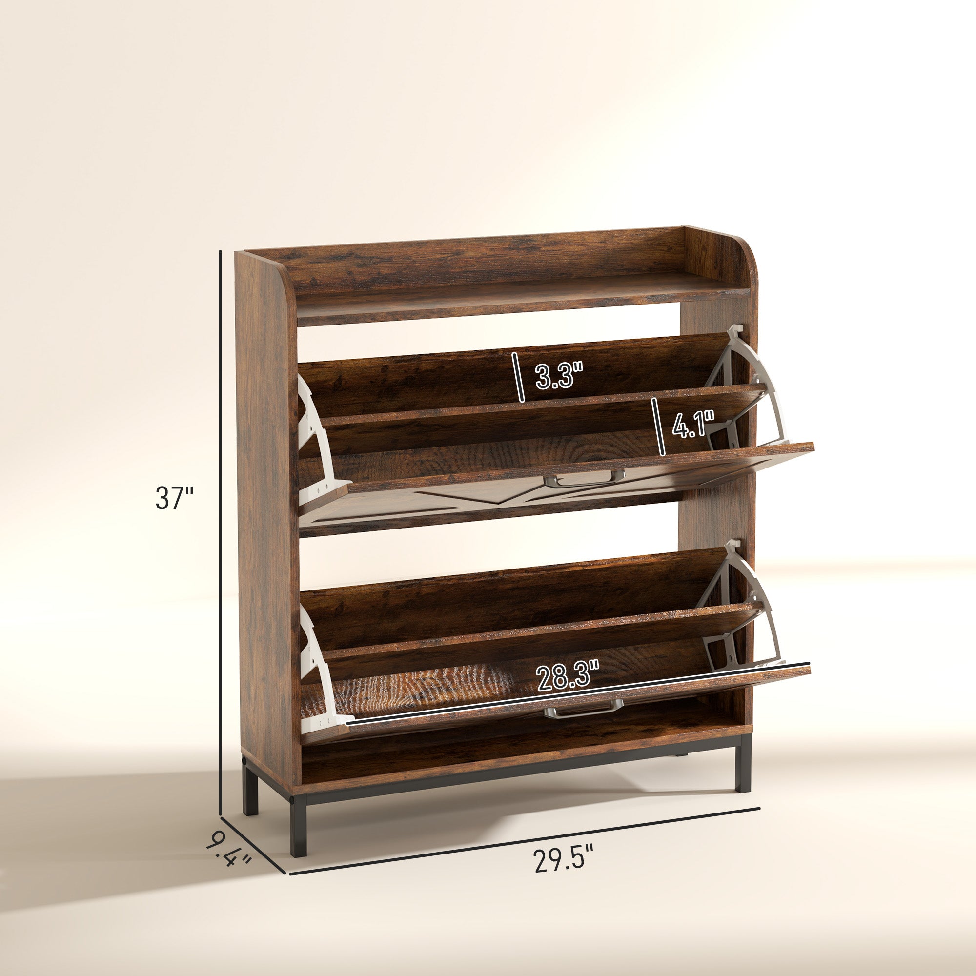 Shoe Cabinet Organizer with 2 Flip Drawers, Legs, Narrow Shoe Storage Cabinet for Entryway, Hallway, Rustic Brown - Rustic Brown - Image 3