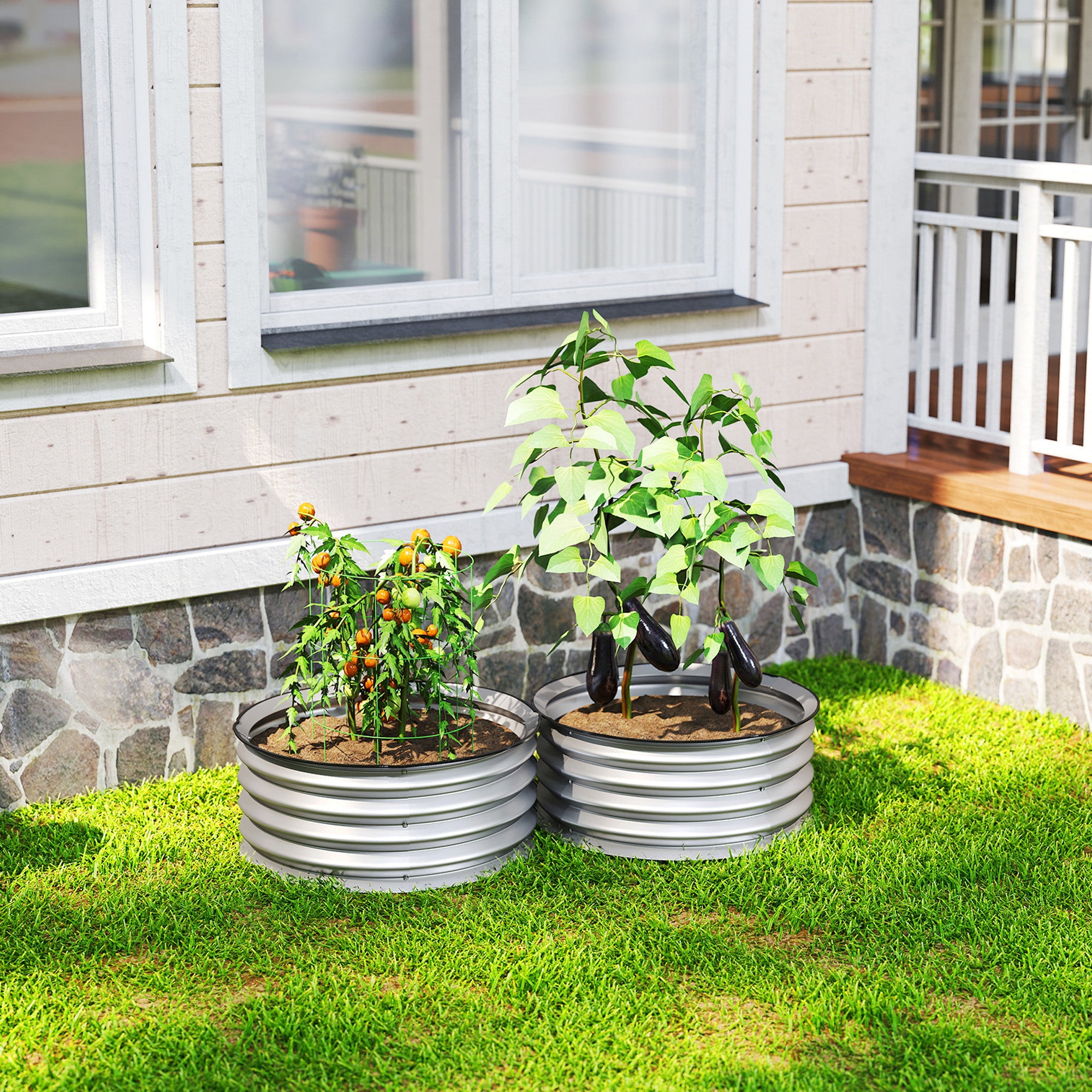 Set of 2 Raised Garden Bed, Metal Planter Box with Safety Edging, Easy-to-assemble Stock Tank 2'x2'x1' Silver - Silver - Image 8