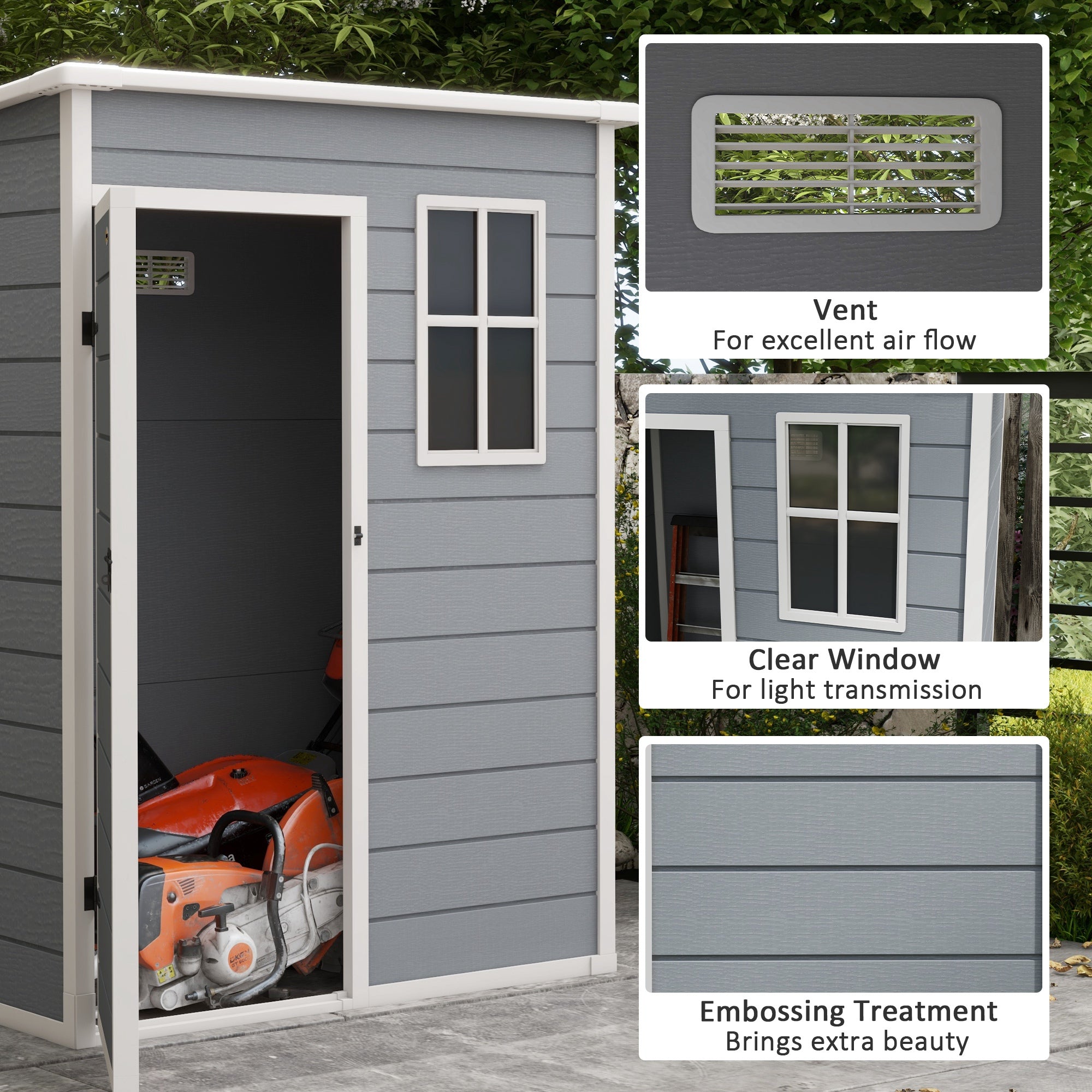 Resin Garden Shed, 5'x3' Outdoor Storage Shed with Lock, Window, Vent, Utility Tool Shed for Backyard, Patio, Gray - Gray - Image 5