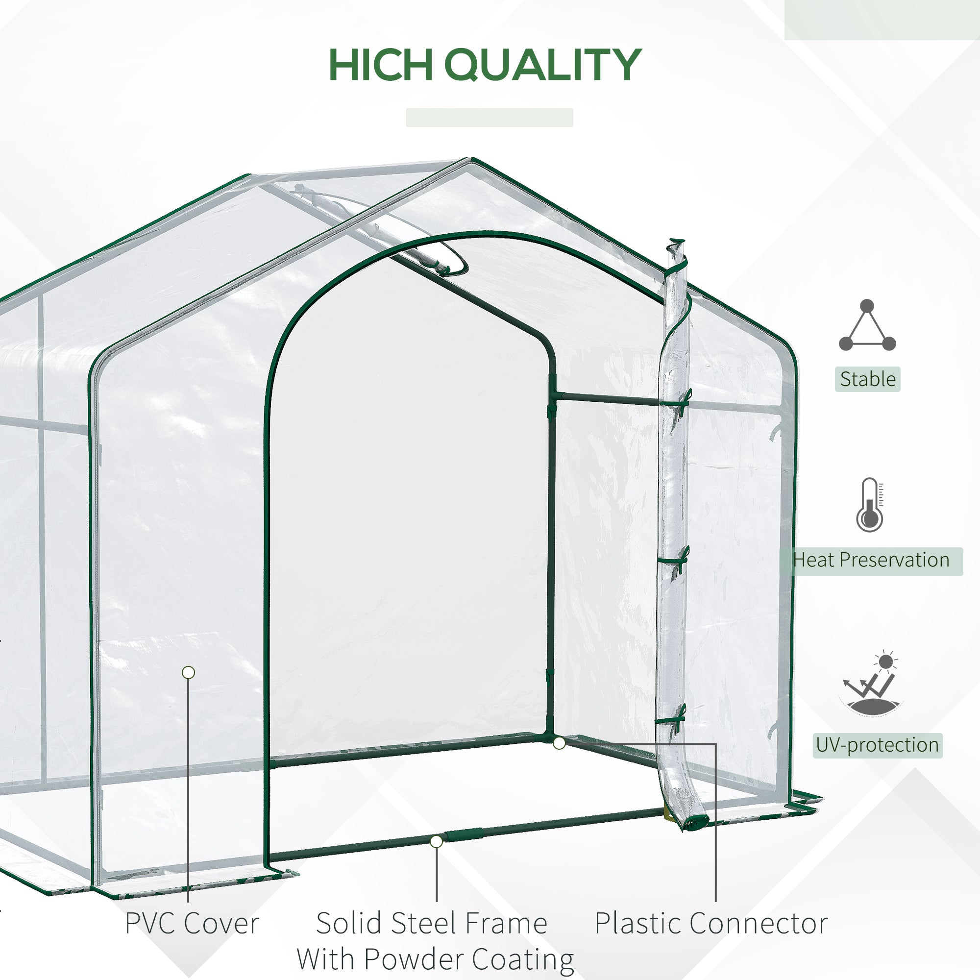 6' x 3' x 5' Portable Walk-in Greenhouse, Plastic Cover, Steel Frame Garden Hot House, Zipper Door, Top Vent for Flowers, Vegetables, Saplings, Tropical Plants, Clear - Clear - Image 5