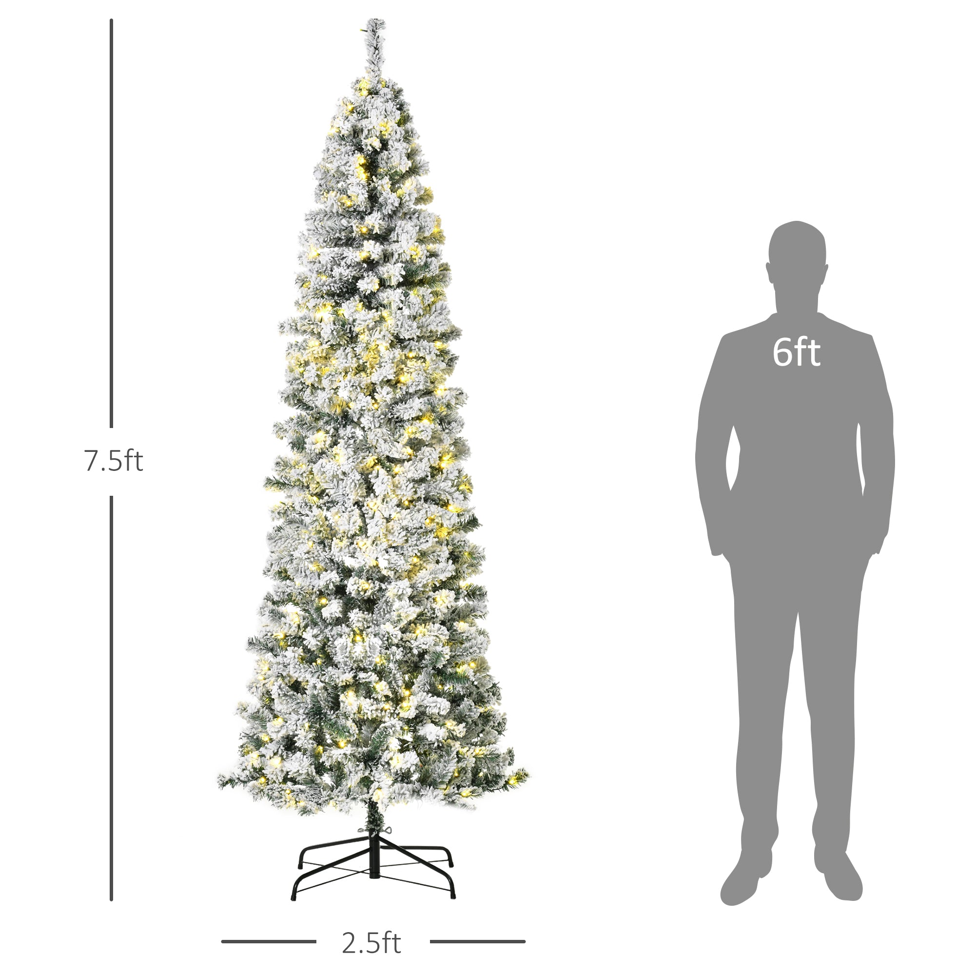 7.5ft Pre-Lit Snow-Flocked Slim Douglas Fir Artificial Christmas Tree with Realistic Branches, 350 LED Lights and 641 Tips