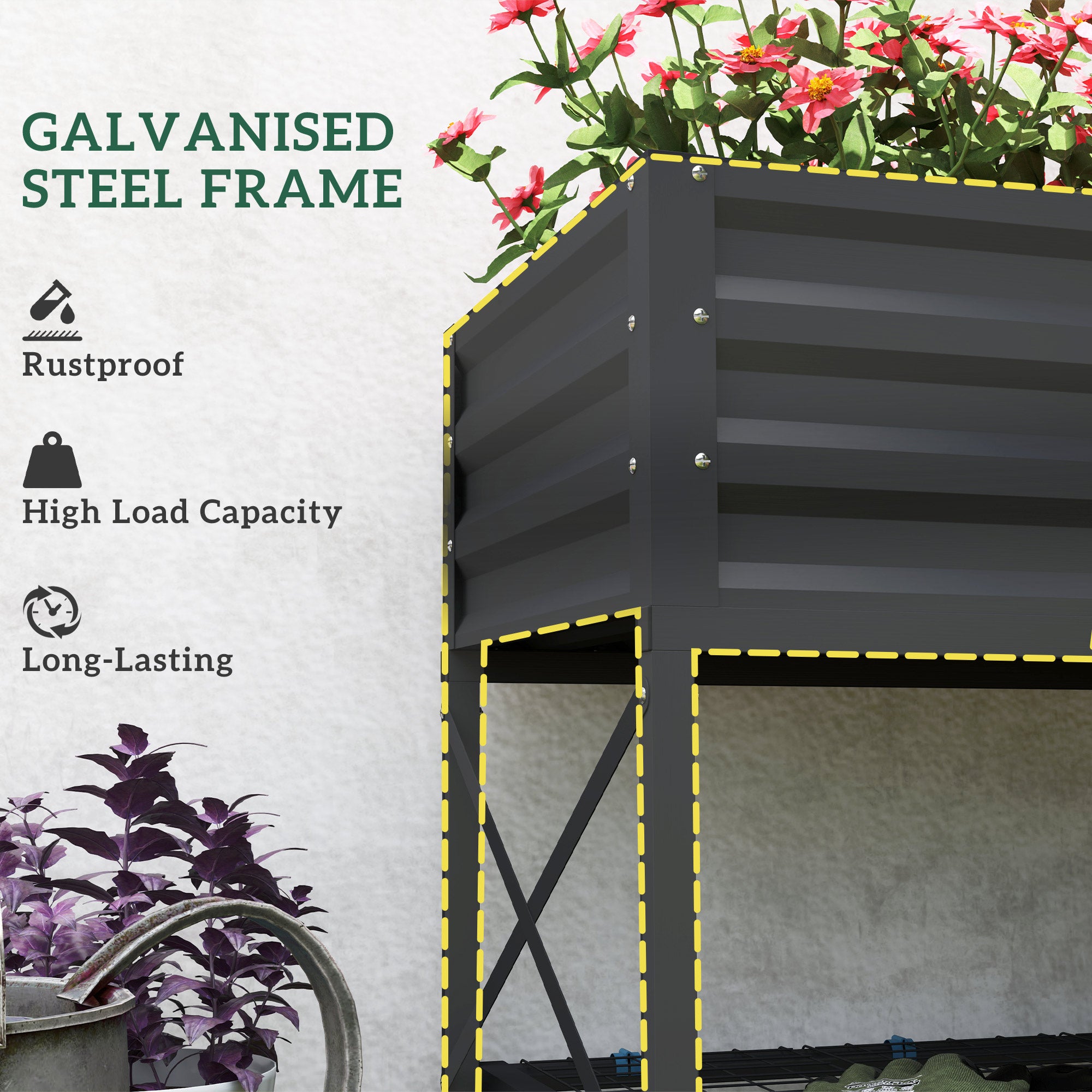 Galvanized Raised Garden Bed, Metal Planter Box with Legs, Storage Shelf and Bed Liner, Dark Gray - Dark Gray - Image 6