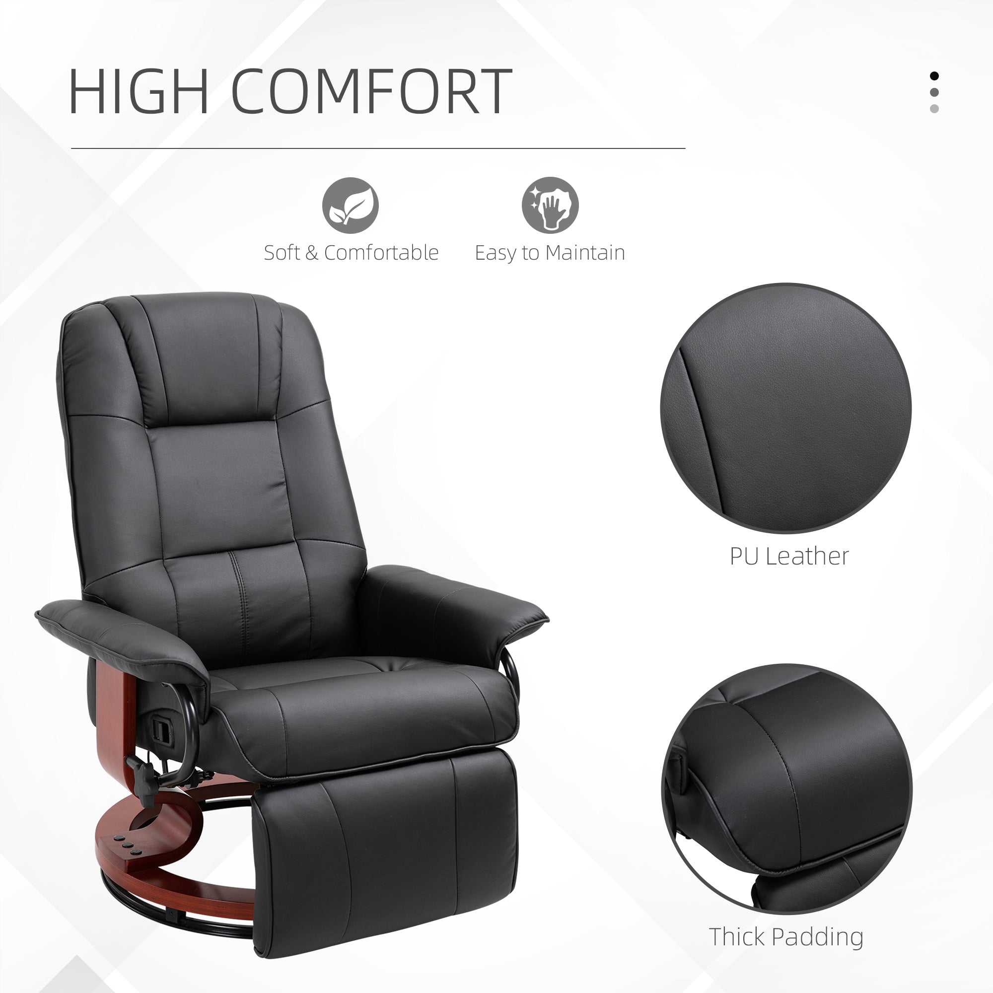 Faux Leather lounge chair with footrest and armrest, Manual Swivel Recliner for living room, Black