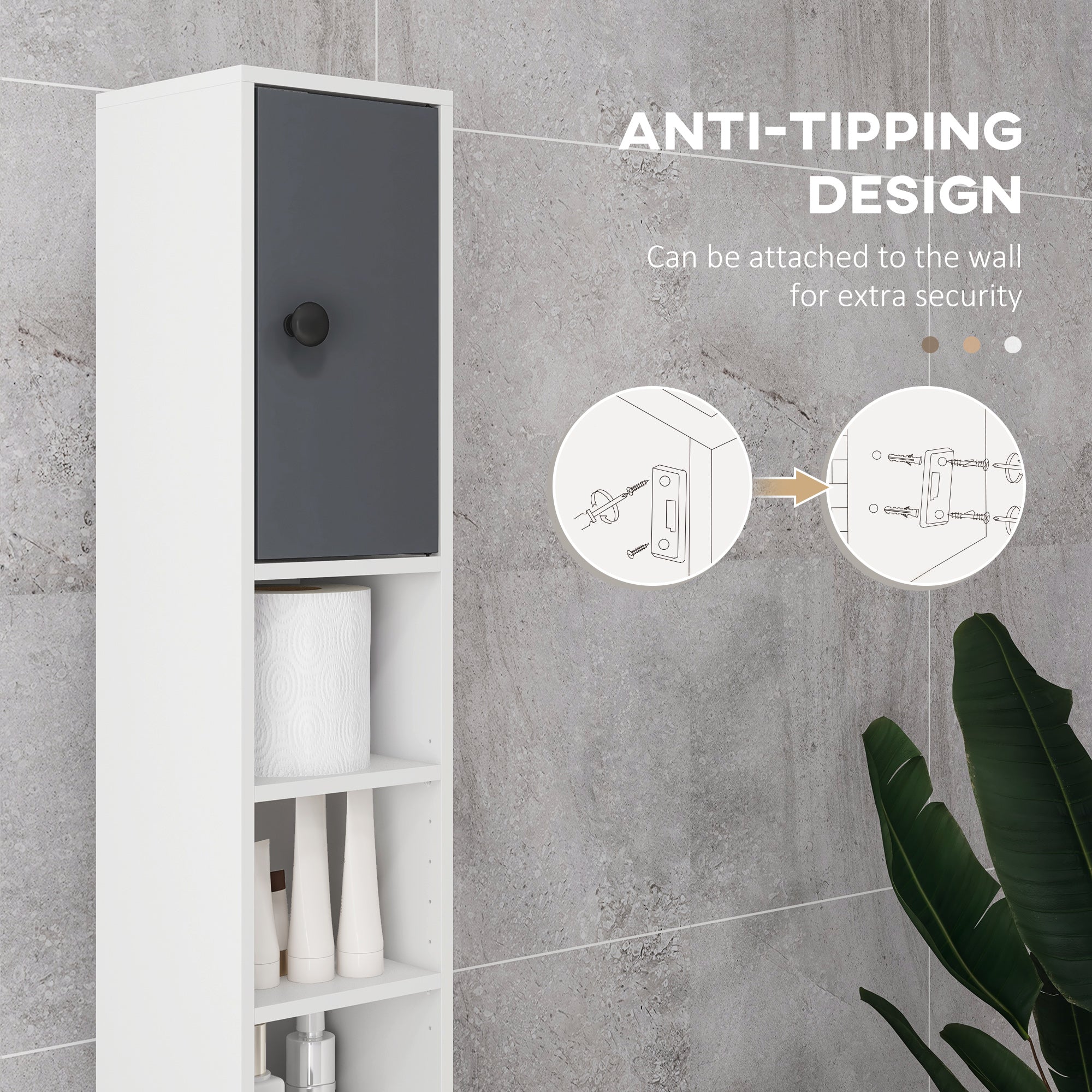 71" Small Bathroom Storage Cabinet, Narrow Toilet Paper Cabinet with Open Shelves, 2 Cabinets, Adjustable Shelves, Gray