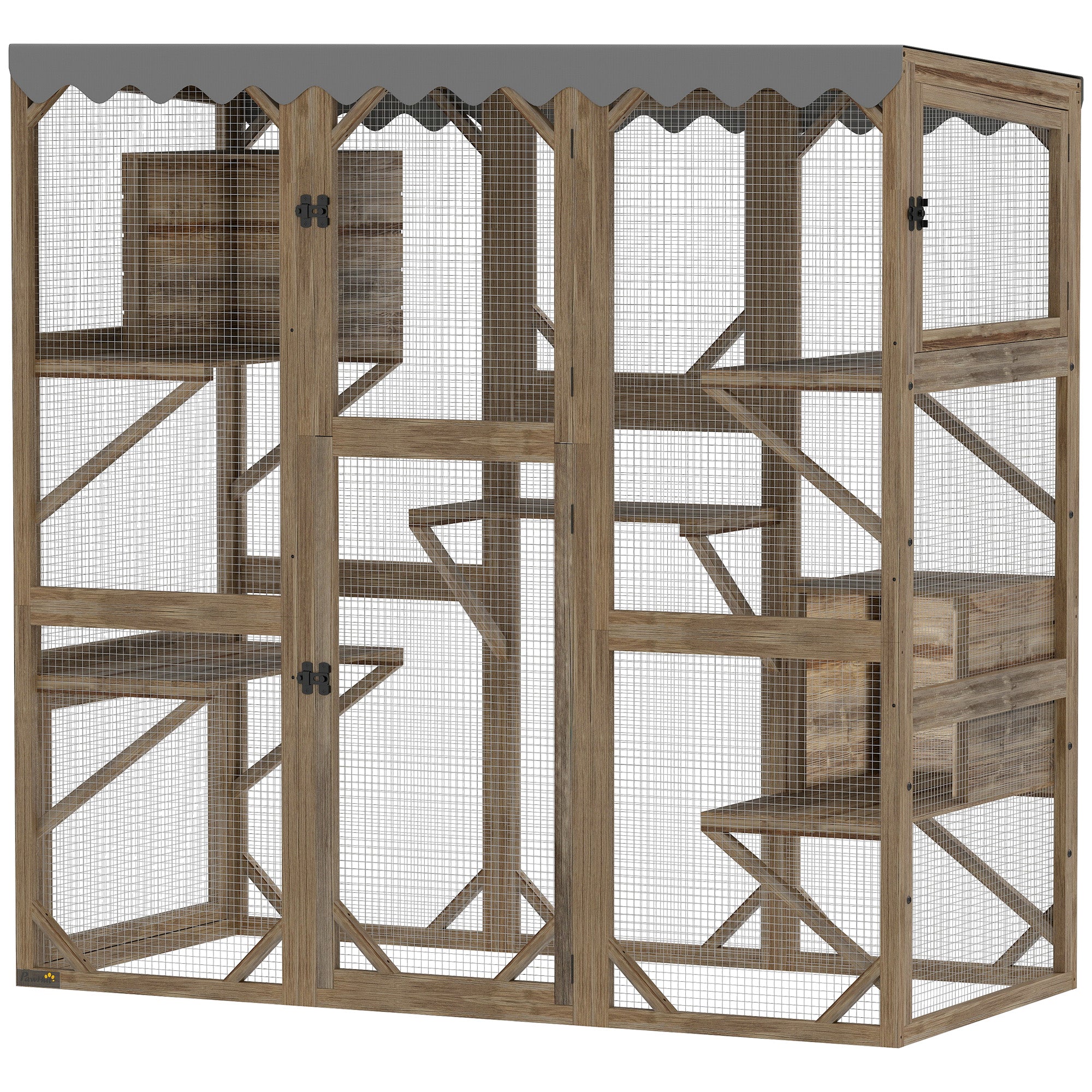 Outdoor Cat Enclosure with Window Access, 5 Platforms and 2 Resting Boxes, Waterproof Roof for Multiple Cats, Brown - Brown