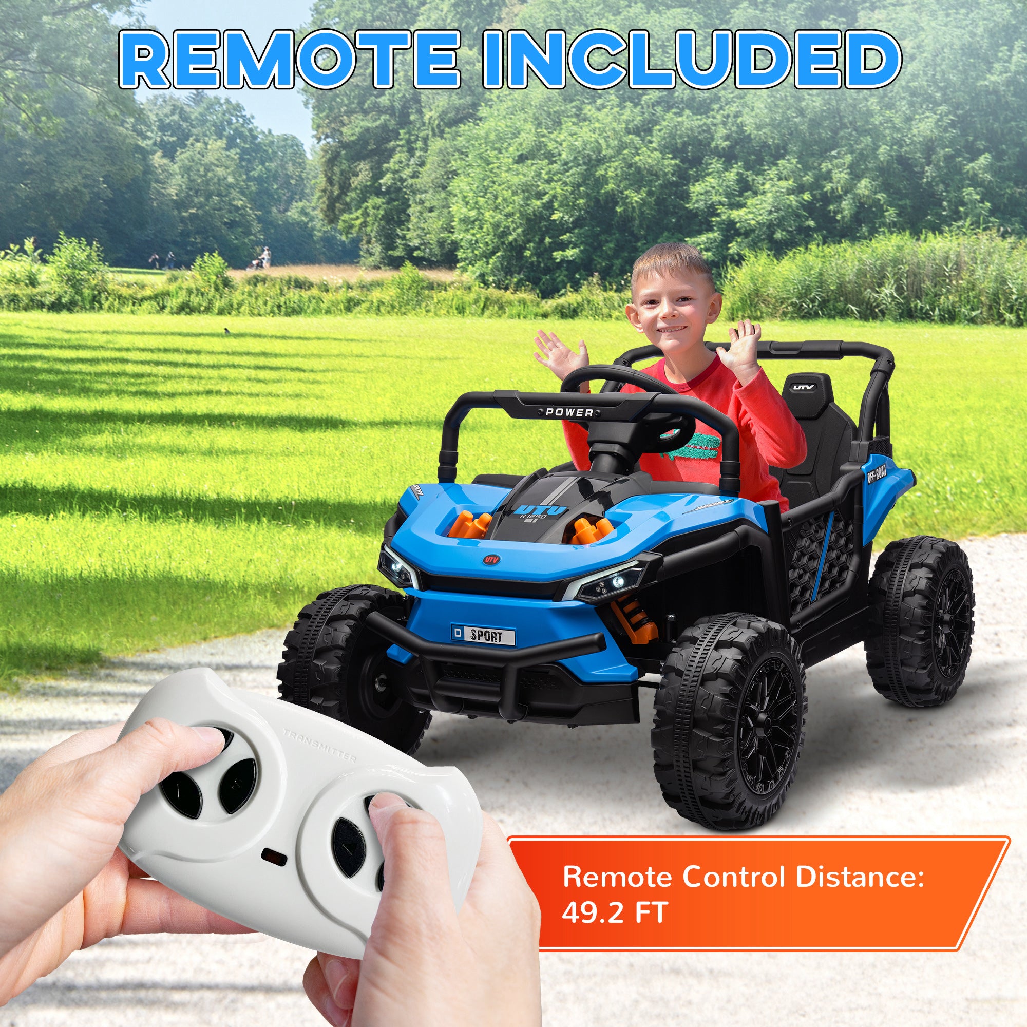 12V Ride On Truck, Battery Powered Electric Car for Kids w/ Remote Control, 4-Wheel Suspension & LED Lights, Blue