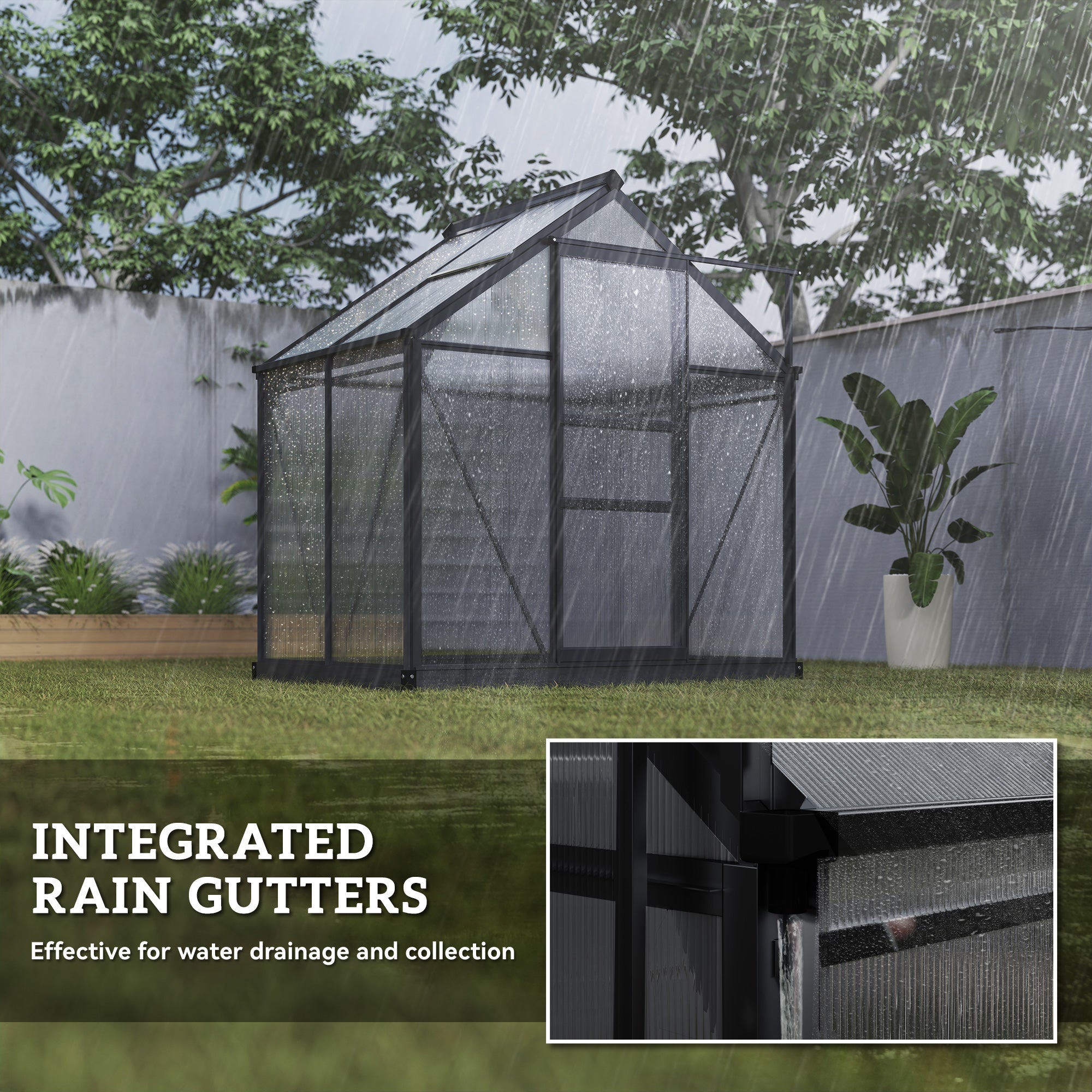Polycarbonate Greenhouse, Heavy Duty Outdoor Aluminum Walk-in Green House Kit Vent Door, 6.2'x4.3'x6.6' Gray - Gray - Image 7