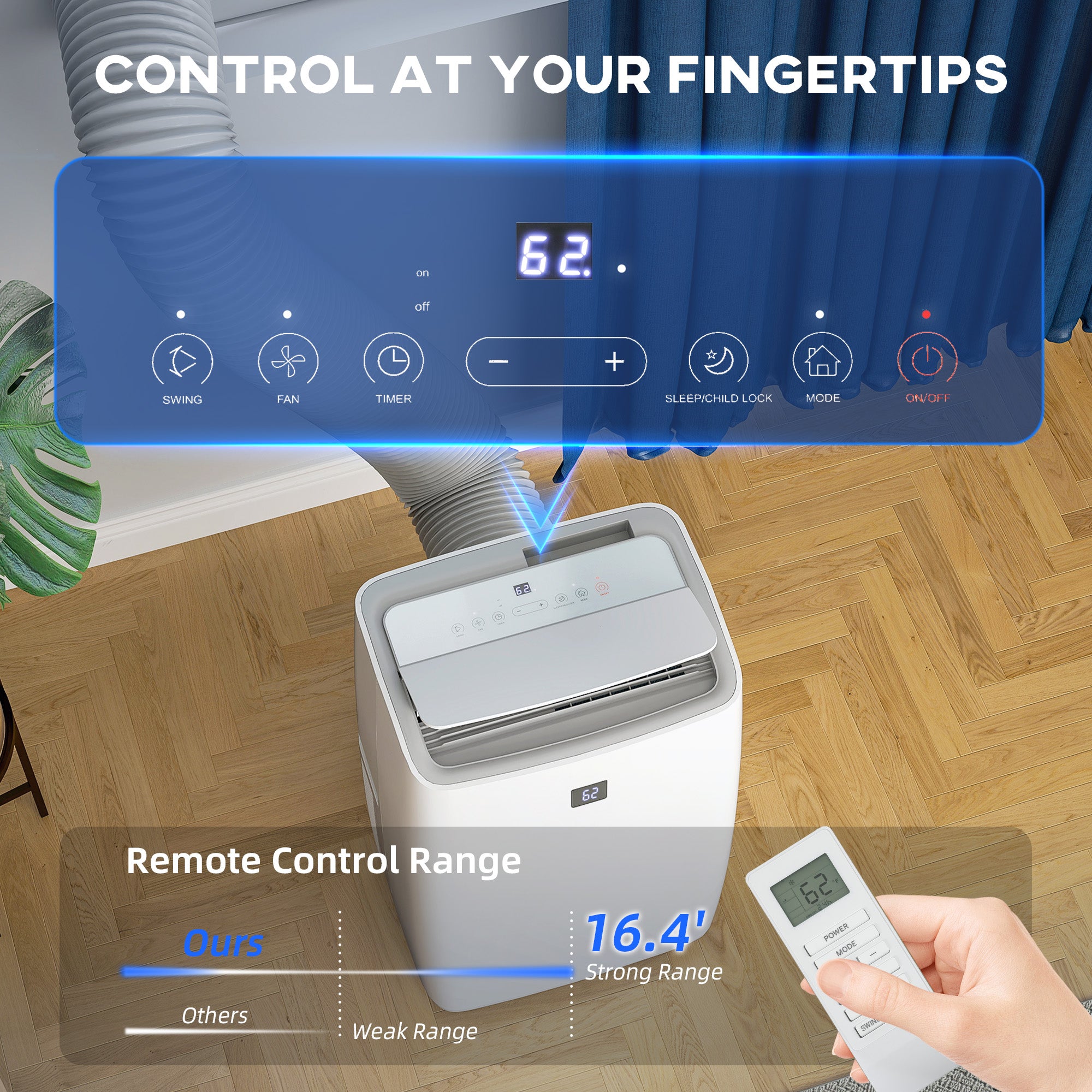 14000 BTU Portable Air Conditioner, AC Unit with Cool, Dehumidifier, Fan, 549 Sq. ft, 24H Timer On Off, Window Kit
