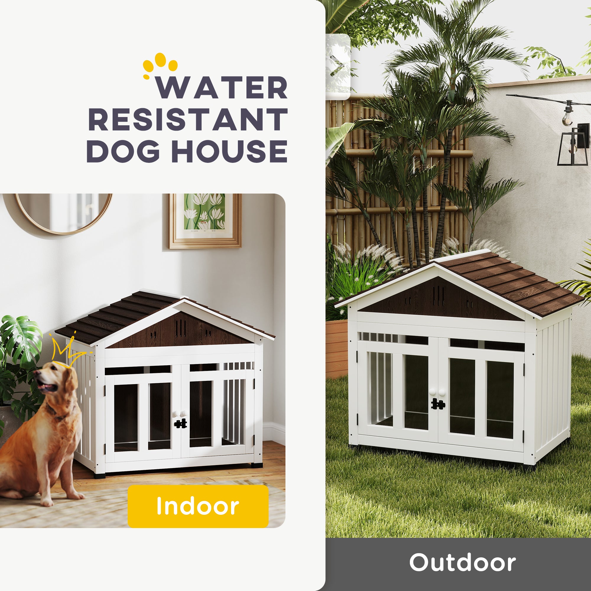 40"L Wooden Dog House Outdoor Indoor for Small, Medium, Large Dogs, with Air Vents & Elevated Removable Floor - Brown - Image 4