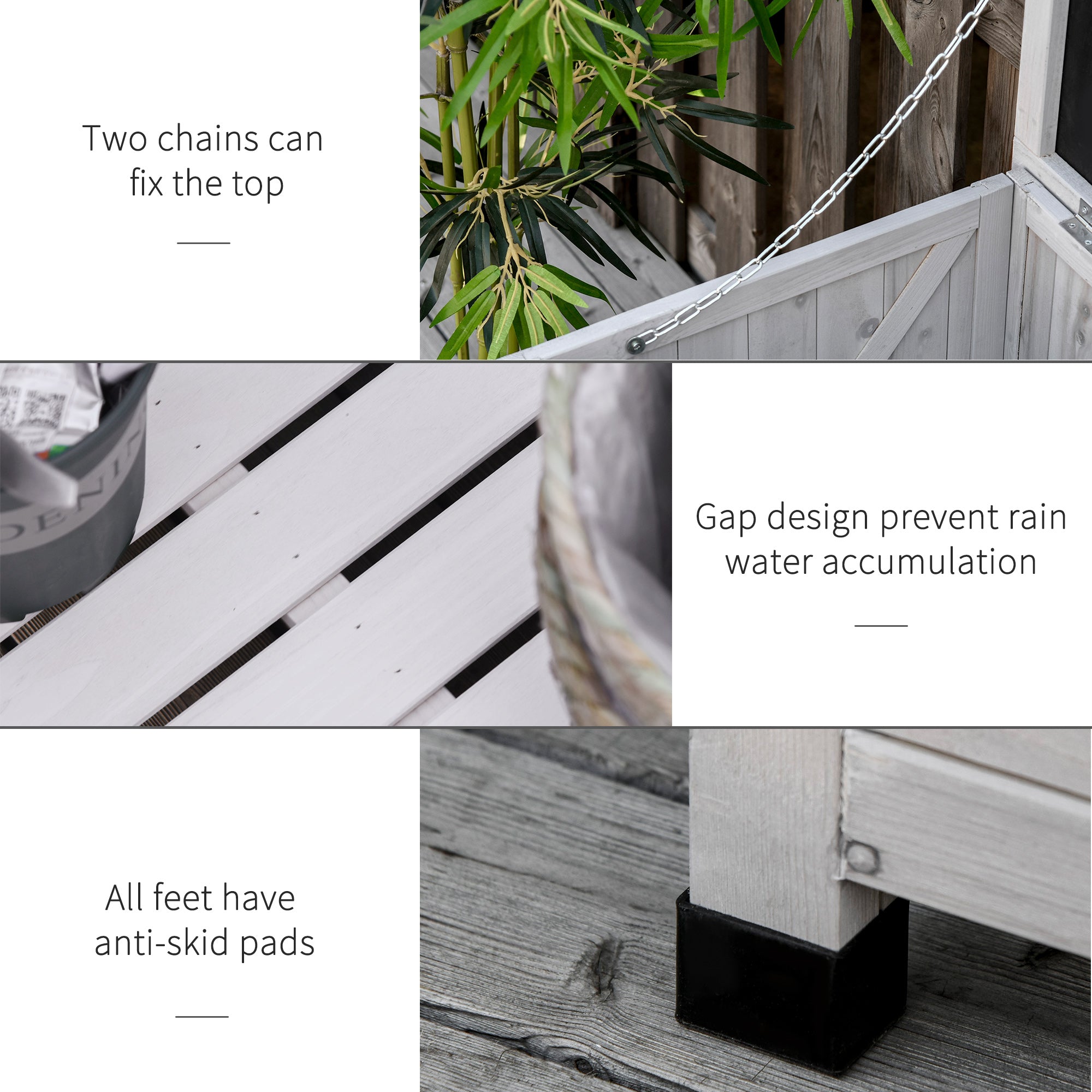 75 Gallon Wooden Deck Box, Outdoor Storage Container with Aerating Gap & Weather-Fighting Finish, Grey - grey - Image 7
