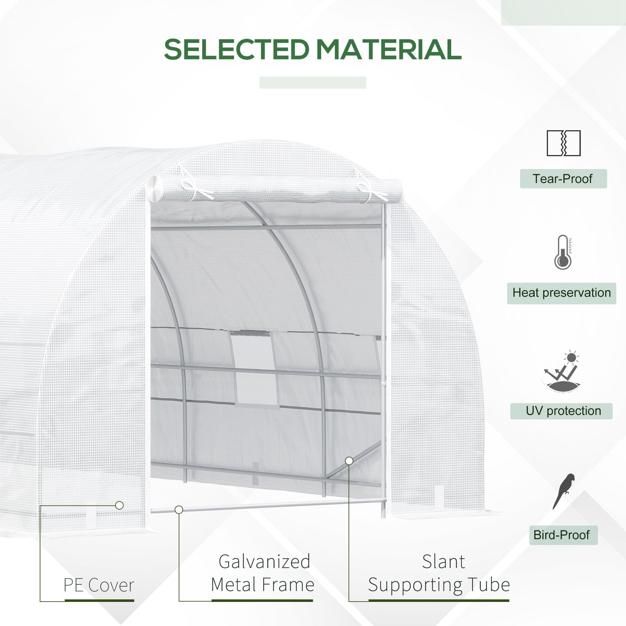 20' x 10' x 7' Walk-In Tunnel Greenhouse with Zippered Door & 8 Mesh Windows, Large Garden Green House Kit, Galvanized Steel Frame, White - White - Image 4