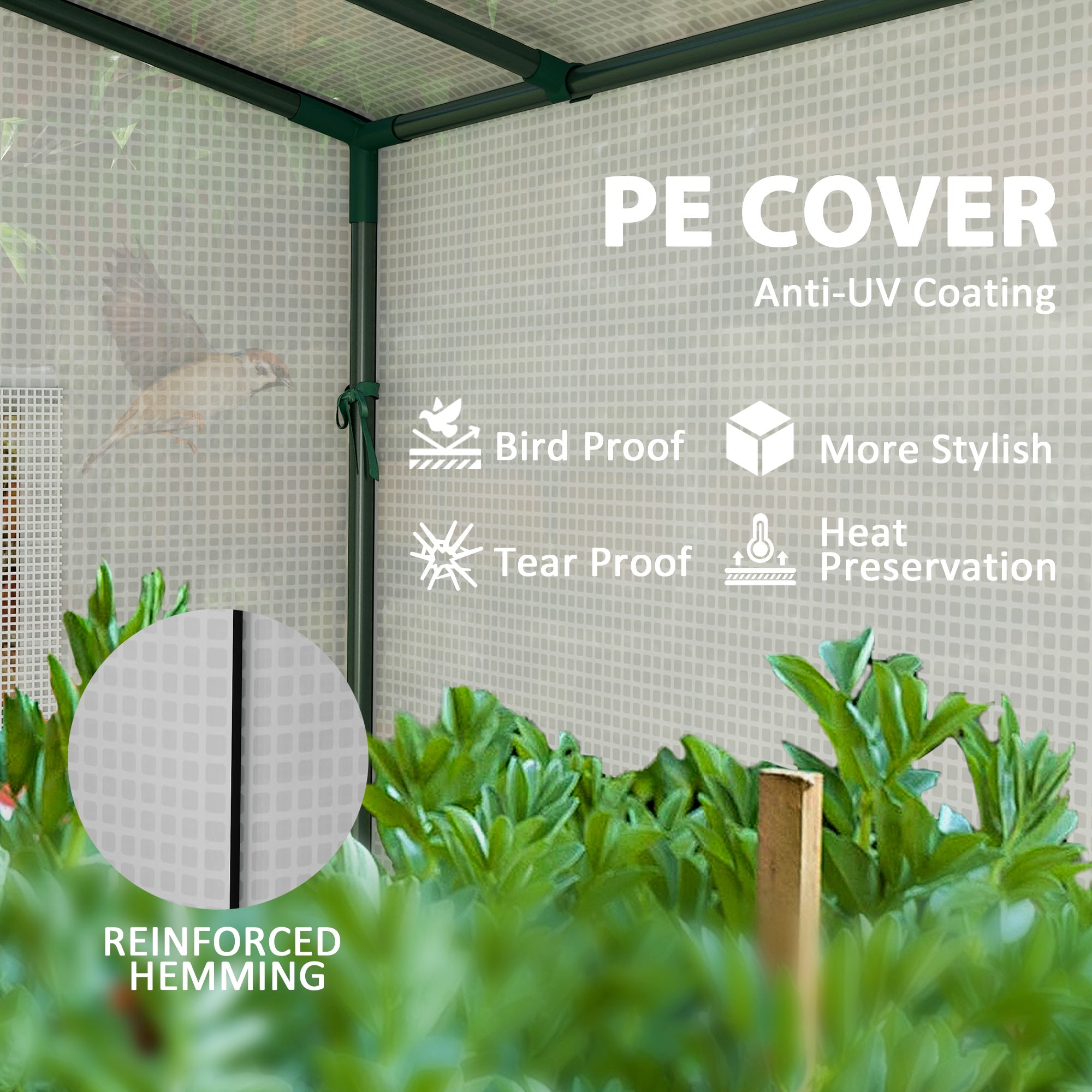 Walk-in Portable Greenhouse Small Greenhouse for Outdoors with UV-resistant PE Cover, 6.6' x 2.5' x 5.6' White - White - Image 5