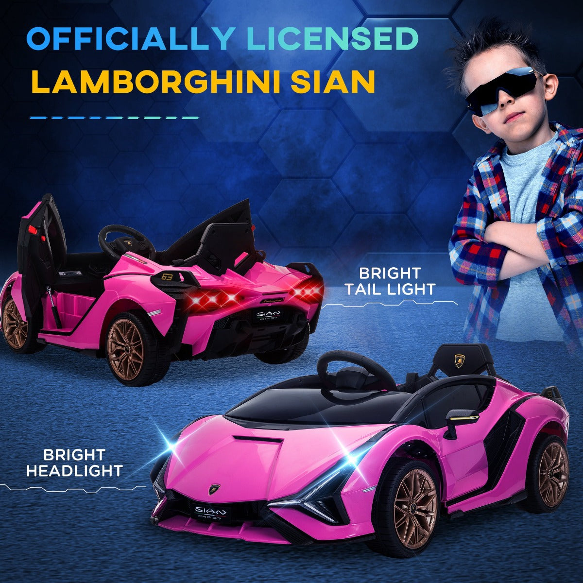 Lamborghini SIAN 12V Kids Rechargeable Ride On Car Toy w/ Remote Control, Pink