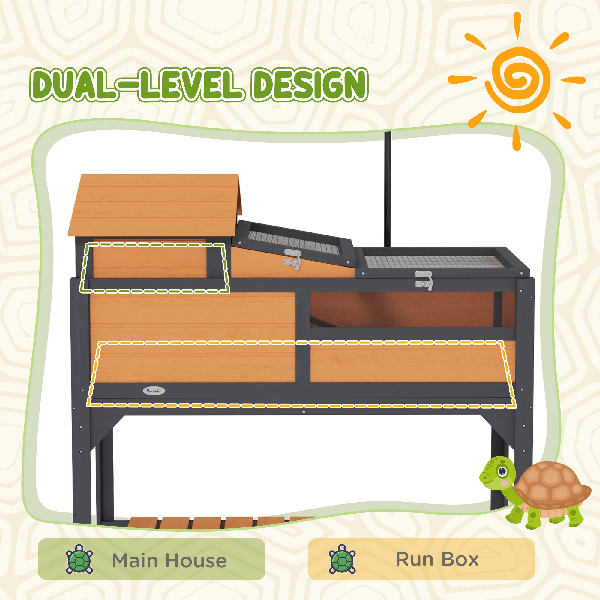 Tortoise Enclosure Tortoise House w/ Adjustable Lamp Holder, Storage Shelf, Removable Main House, Openable Lid, Yellow - Yellow - Image 4