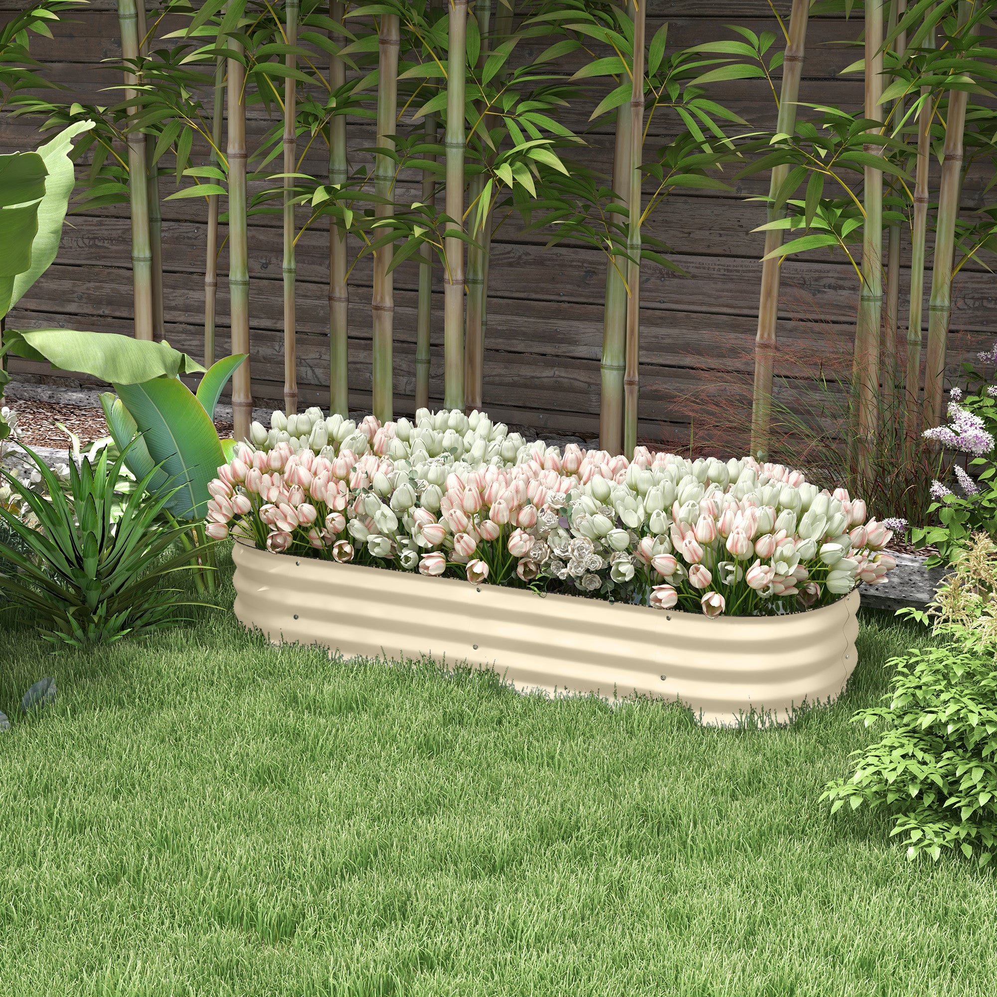 4.9' x 2' x 1' Galvanized Raised Garden Bed Kit, Metal Planter Box with Safety Edging, Cream - Cream White - Image 2