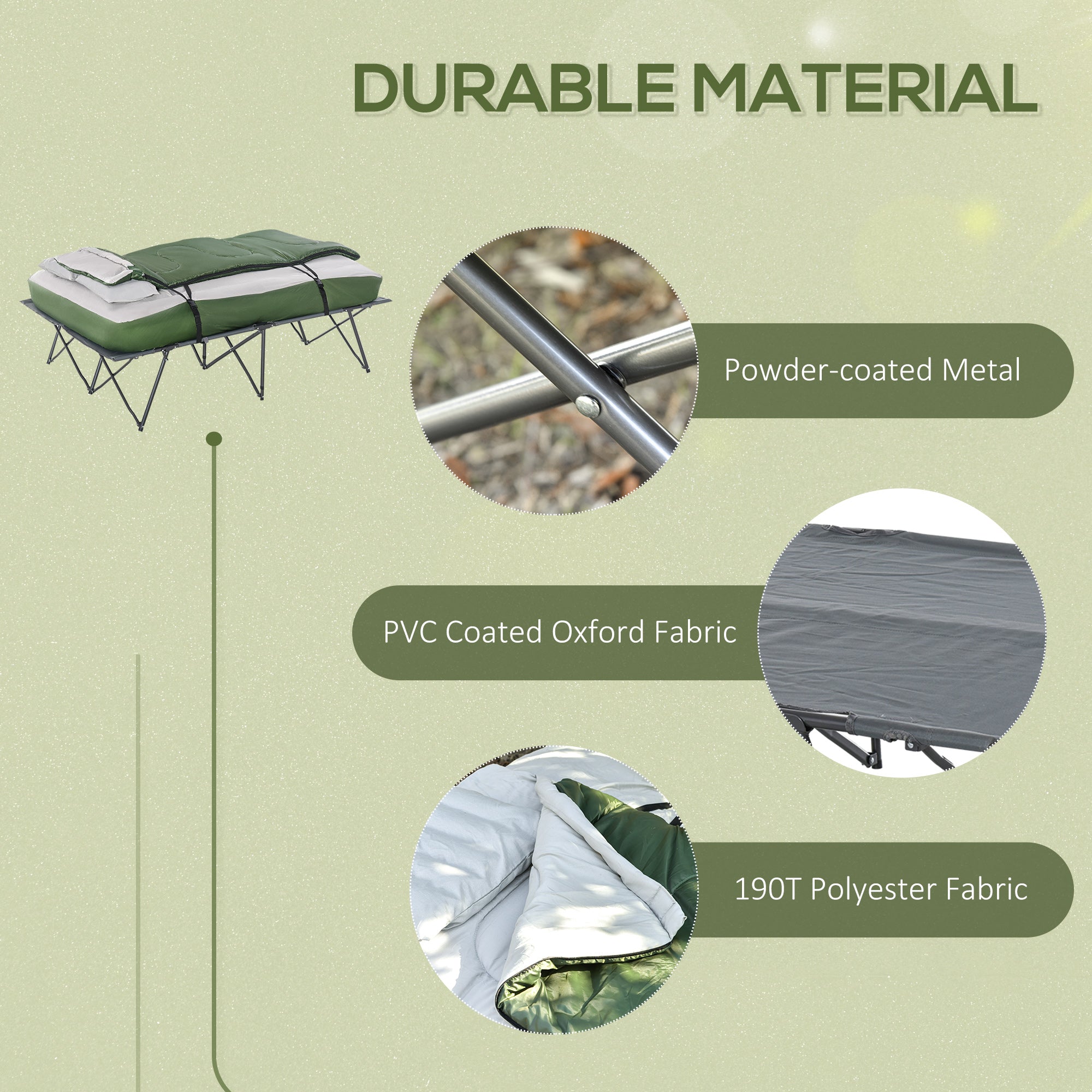 2-Person Folding Camping Cot Portable Outdoor Bed Set with Sleeping Bag, Inflatable Air Mattress, Comfort Pillows and Carry Bag, Soft and Comfortable for Outdoor Travel Camp Beach Vacation